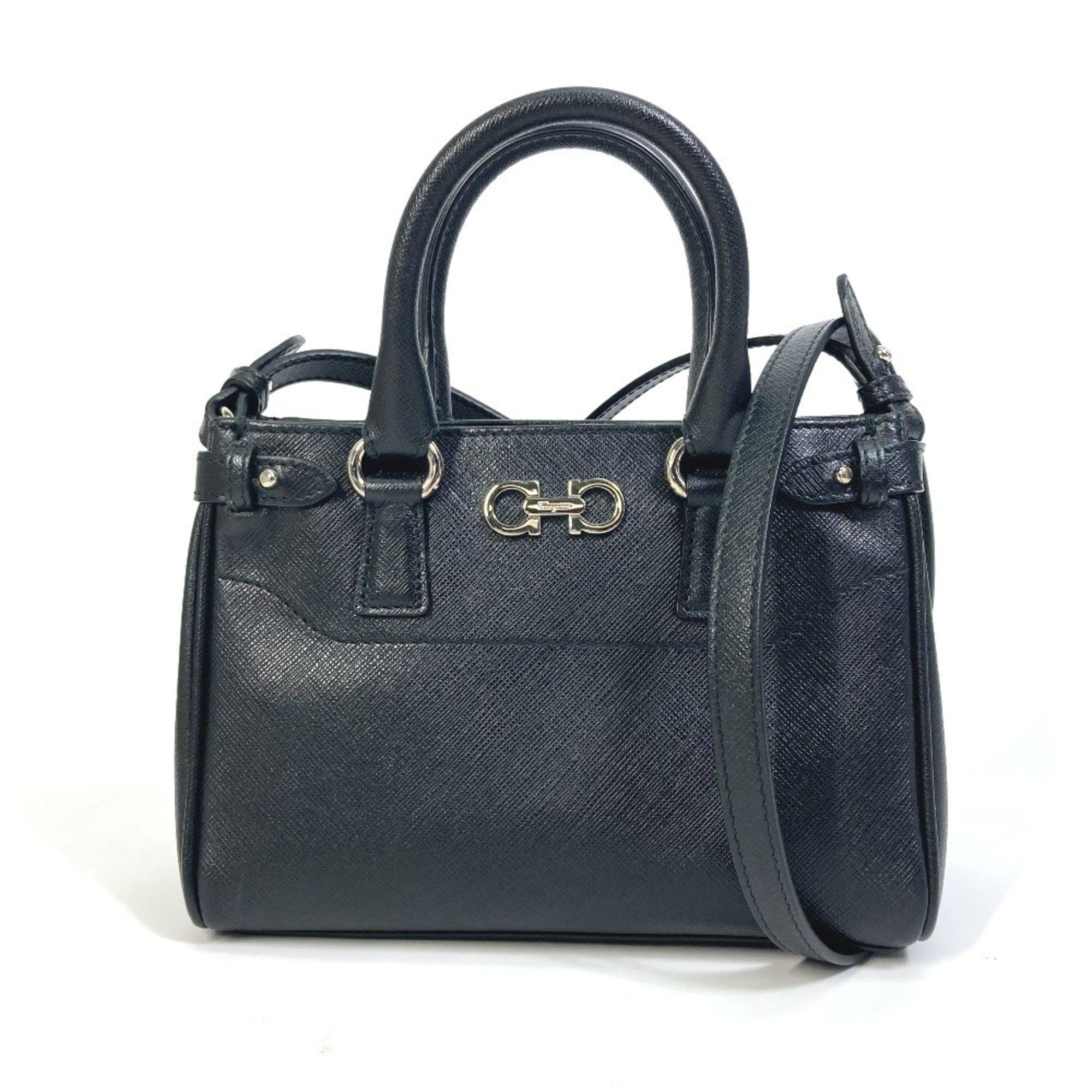 Salvatore Ferragamo 21E235 Gancini Mini Bag 2Way Shoulder Leather Women's Black