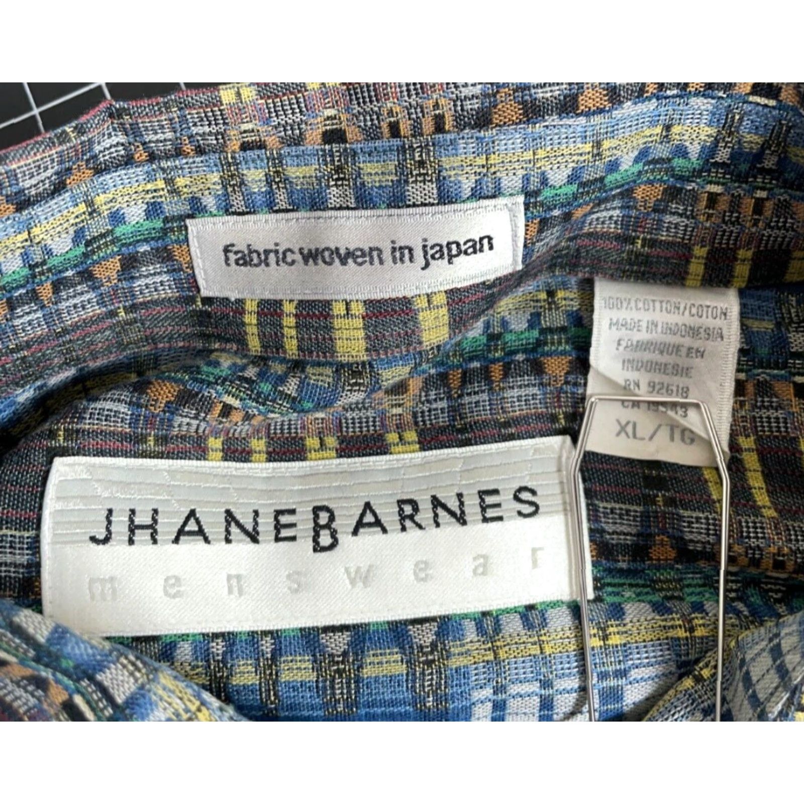 Vintage Jhane Barnes Shirt Men's XL Blue Yellow Hypnotic Check Plaid Pattern (flaws) Button-Up Long Sleeve Collared Cotton Vintage No Size US XL / EU 56 / 4 - 3 Thumbnail