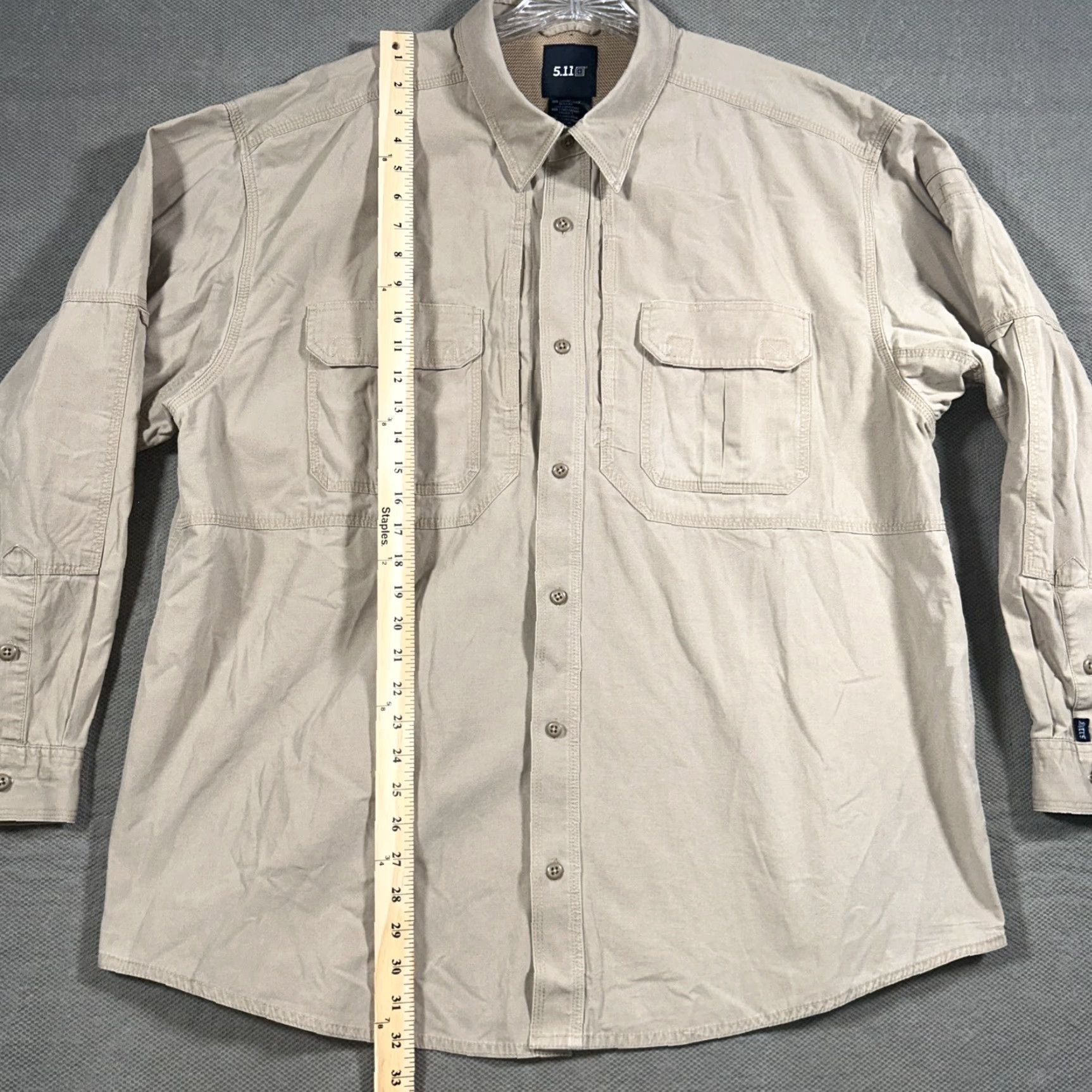 Vintage 5.11 Tactical Shirt Mens 2XL Tan Vented Long Sleeve Button Down Pockets Beige Eyelet? Size US XXL / EU 58 / 5 - 4 Thumbnail