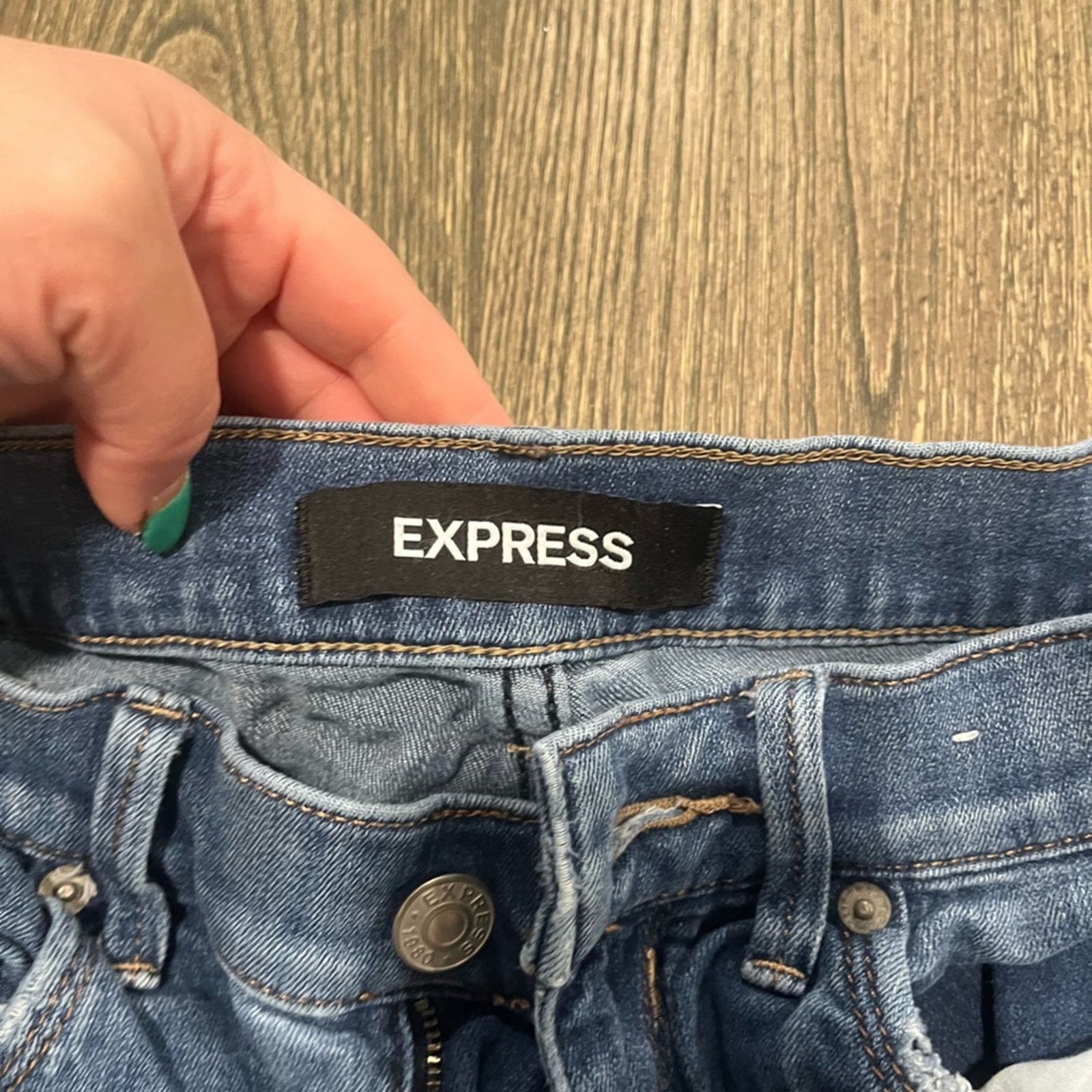 Express Express Legging Jeans Mid-Rise Distressed Stretch Blue Sz 2L Size 26" / US 2 / IT 38 - 7 Thumbnail
