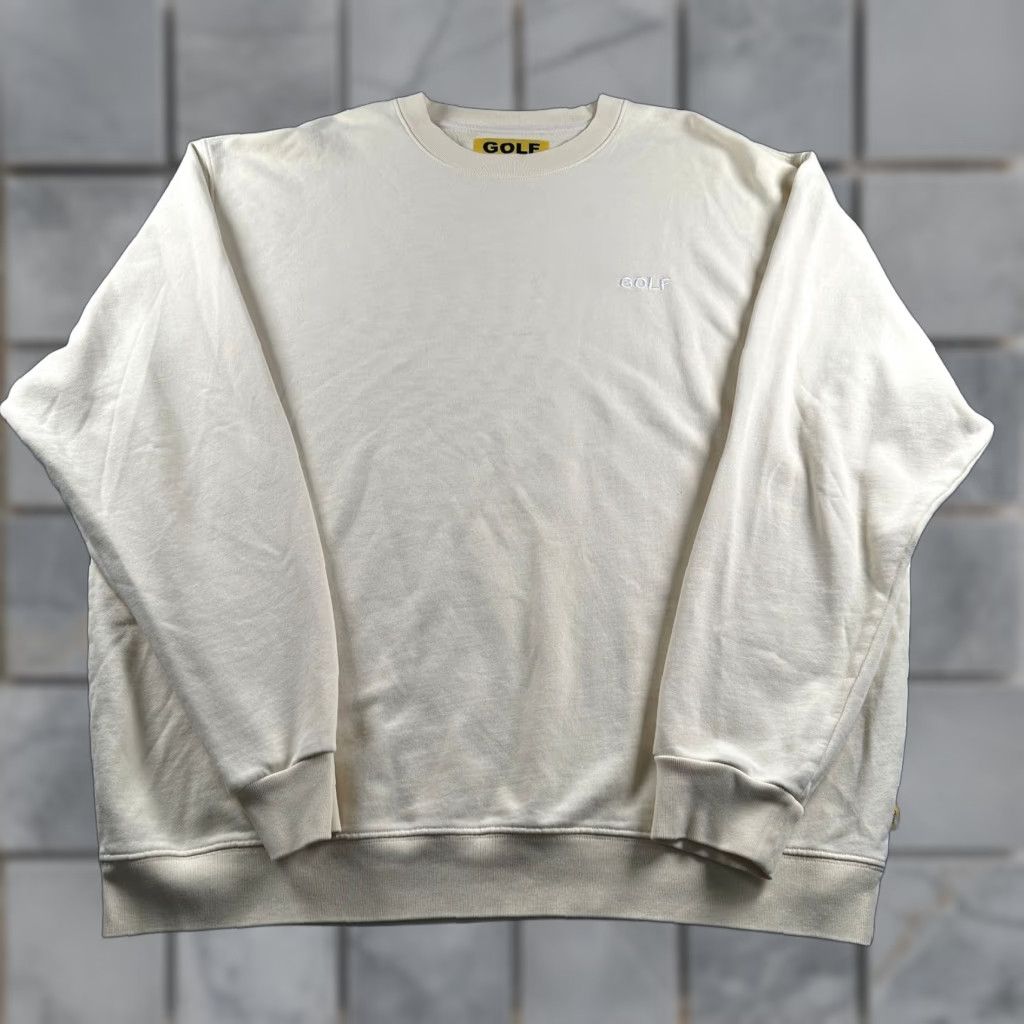 GOLF Wang Crewneck Sweatshirt Men XXL Embroidered Logo - Ivory Cotton Pullover
