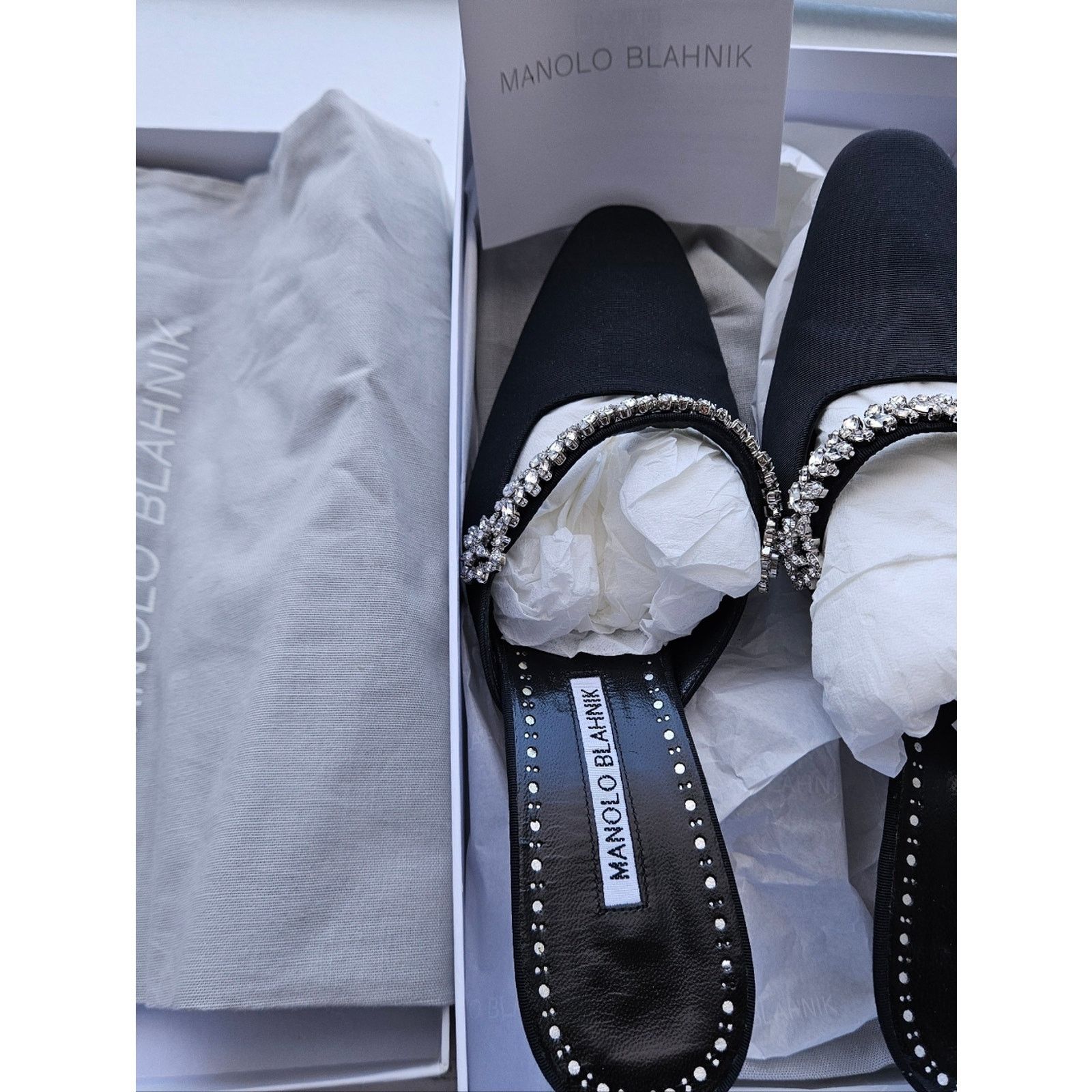 Manolo Blahnik Manolo Blahnik Black Satin Grosgrain Mules 37.5 "Kanembamu" Size US 7.5 / IT 37.5 - 2 Thumbnail