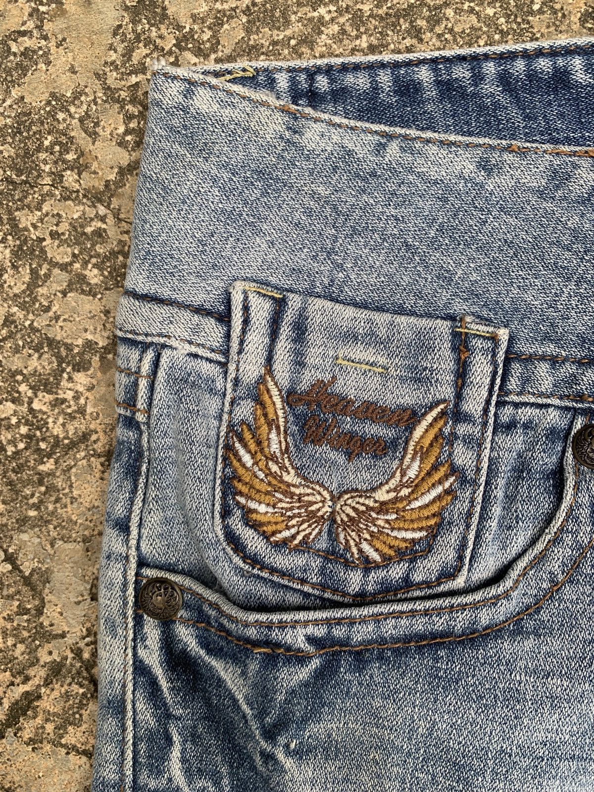 Japanese Brand × Vintage y2k Heaven Wings Skull Motorcycles Big Embroidery Jorts Size 31" - 8 Thumbnail