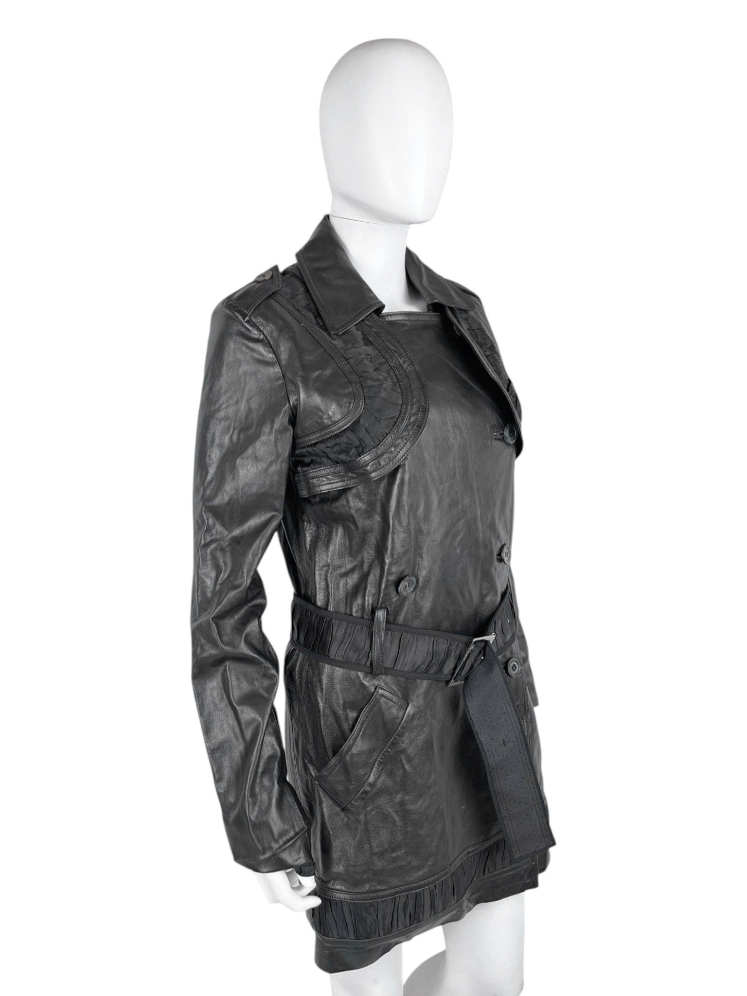 John Galliano 2004 Sample Black Lambskin Leather Coat Size S / US 4 / IT 40 - 3 Thumbnail