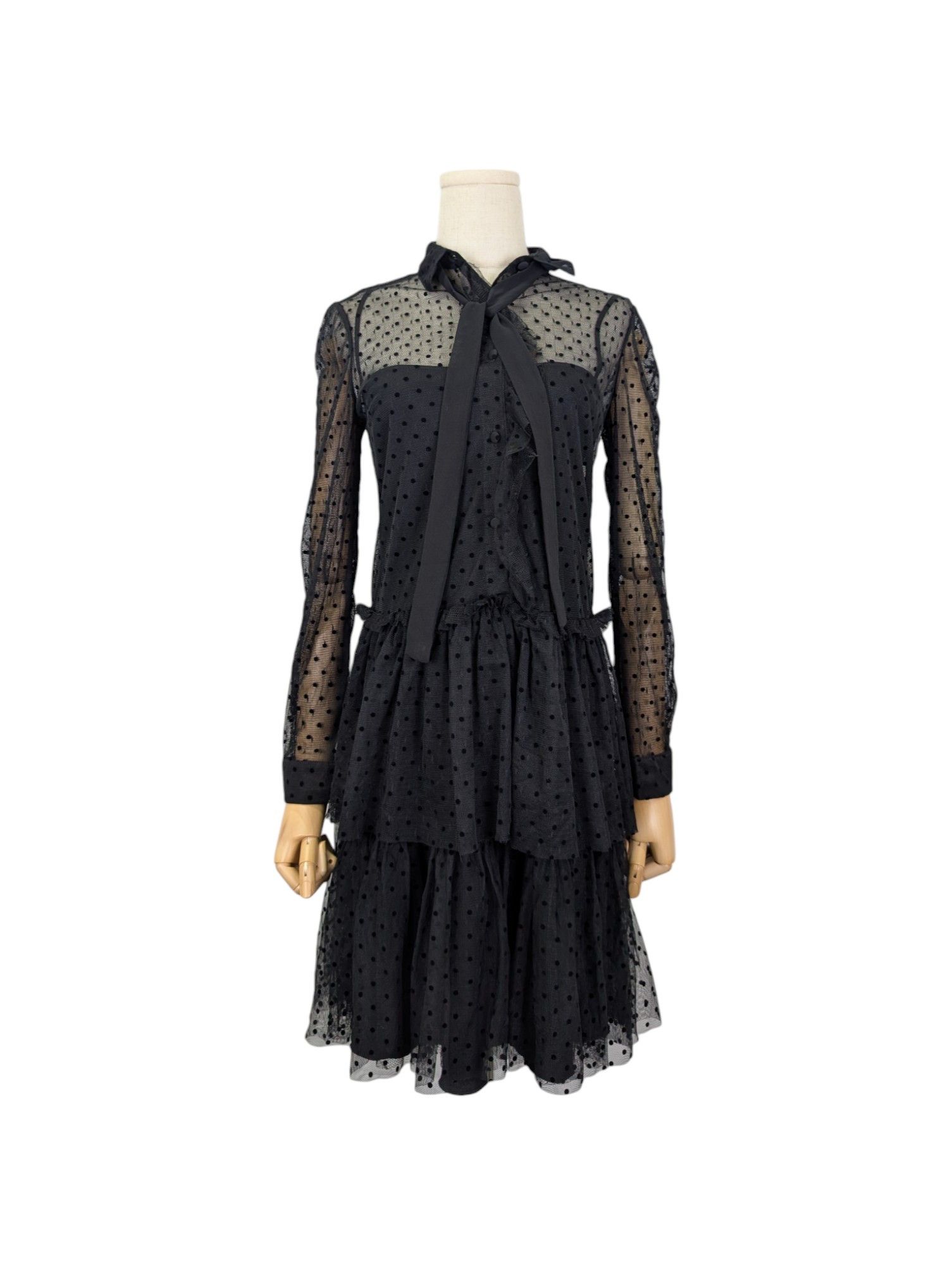 RED Valentino Black One-Piece Polka Dots Meshed Dress With Underlaying Size XS / US 0-2 / IT 36-38 - 3 Thumbnail