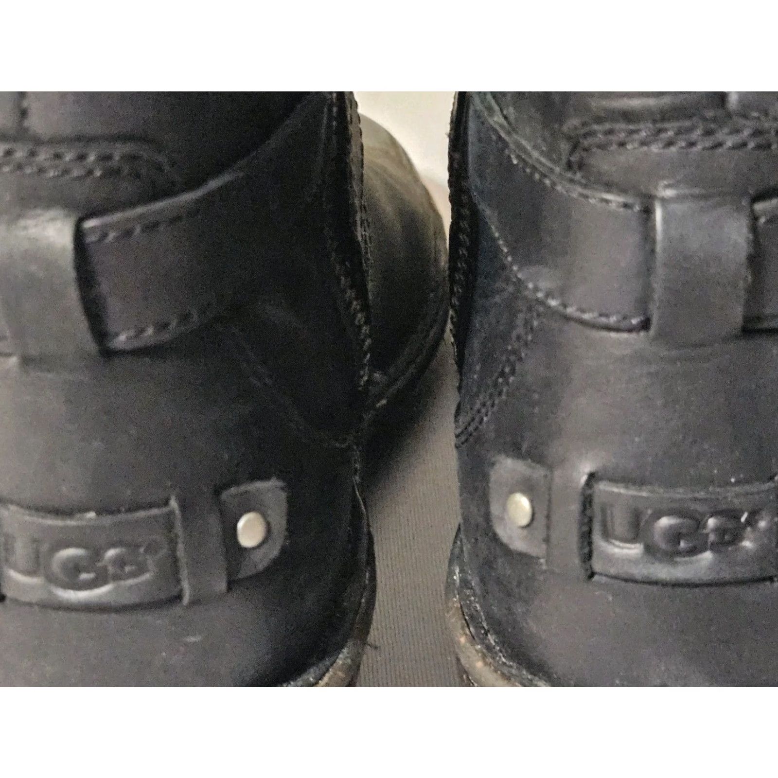 Ugg UGG Rosen Tall Black Leather Sheepskin Sherpa Lined Boots Size 7 Buckle #1005450 Size US 7 / IT 37 - 4 Thumbnail