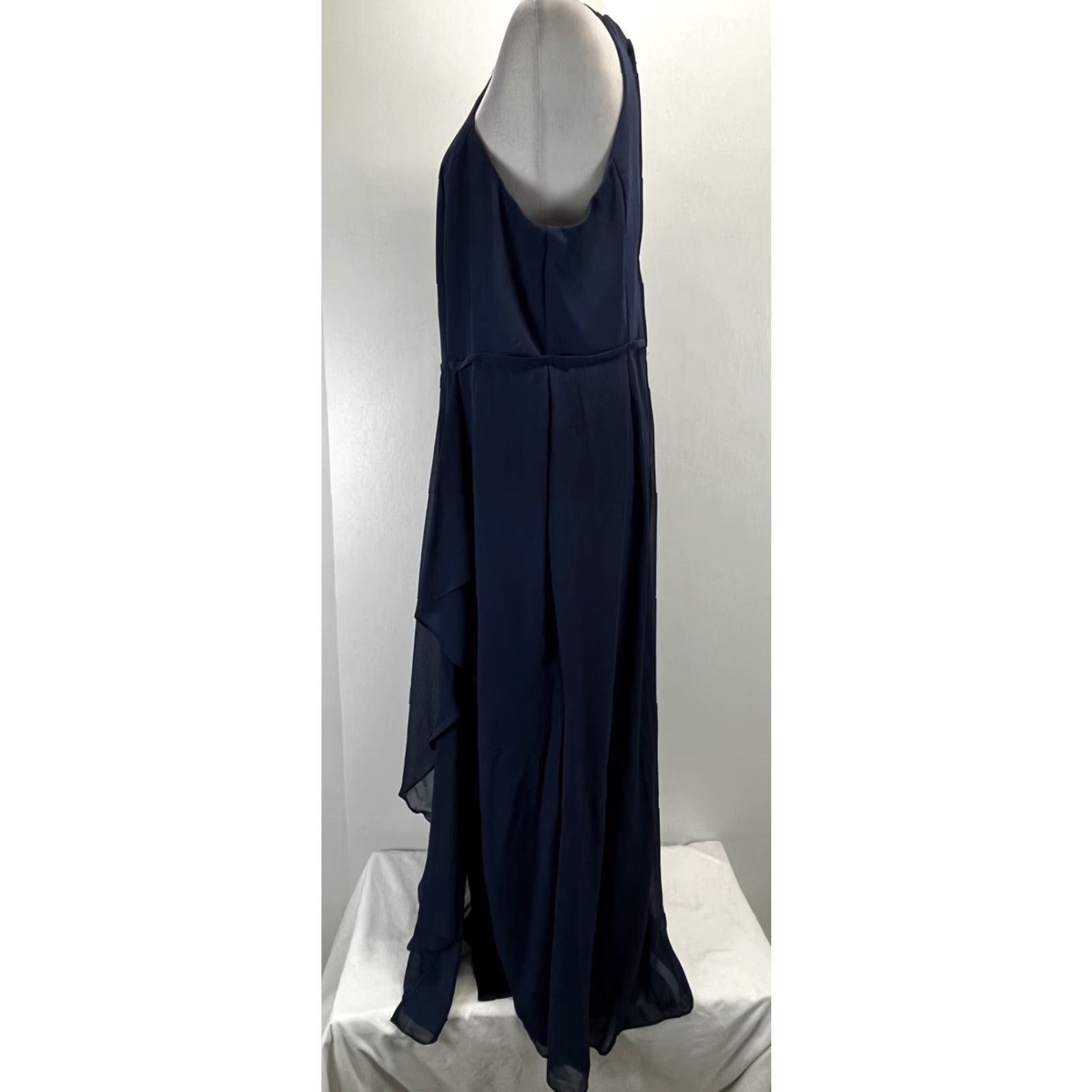 David's Bridal Formal Dress Gown Women's Plus 18 Navy Sleeveless Chiffon  Flowy GUC