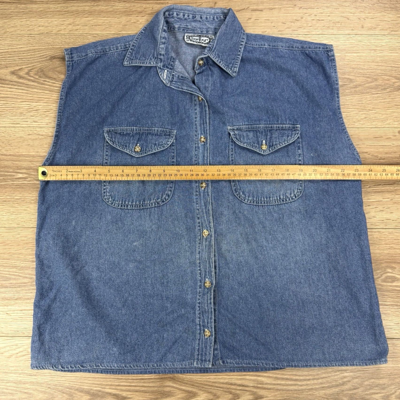 Vintage VINTAGE BonJour Denim Sleeveless Button-Up Front Pockets Distressed Size L Blue Womens Size L / US 10 / IT 46 - 5 Thumbnail