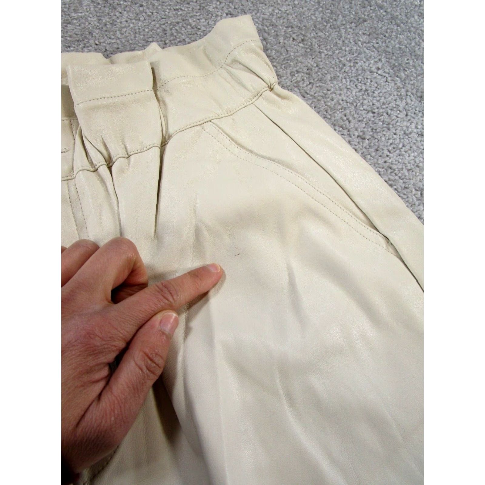 Zara ZARA Womens Pants 8 Beige Faux Leather Paperbag Waist Tapered Front Flat 90s Vibe Womens Pants Size 30" / US 8 / IT 44 - 2 Thumbnail