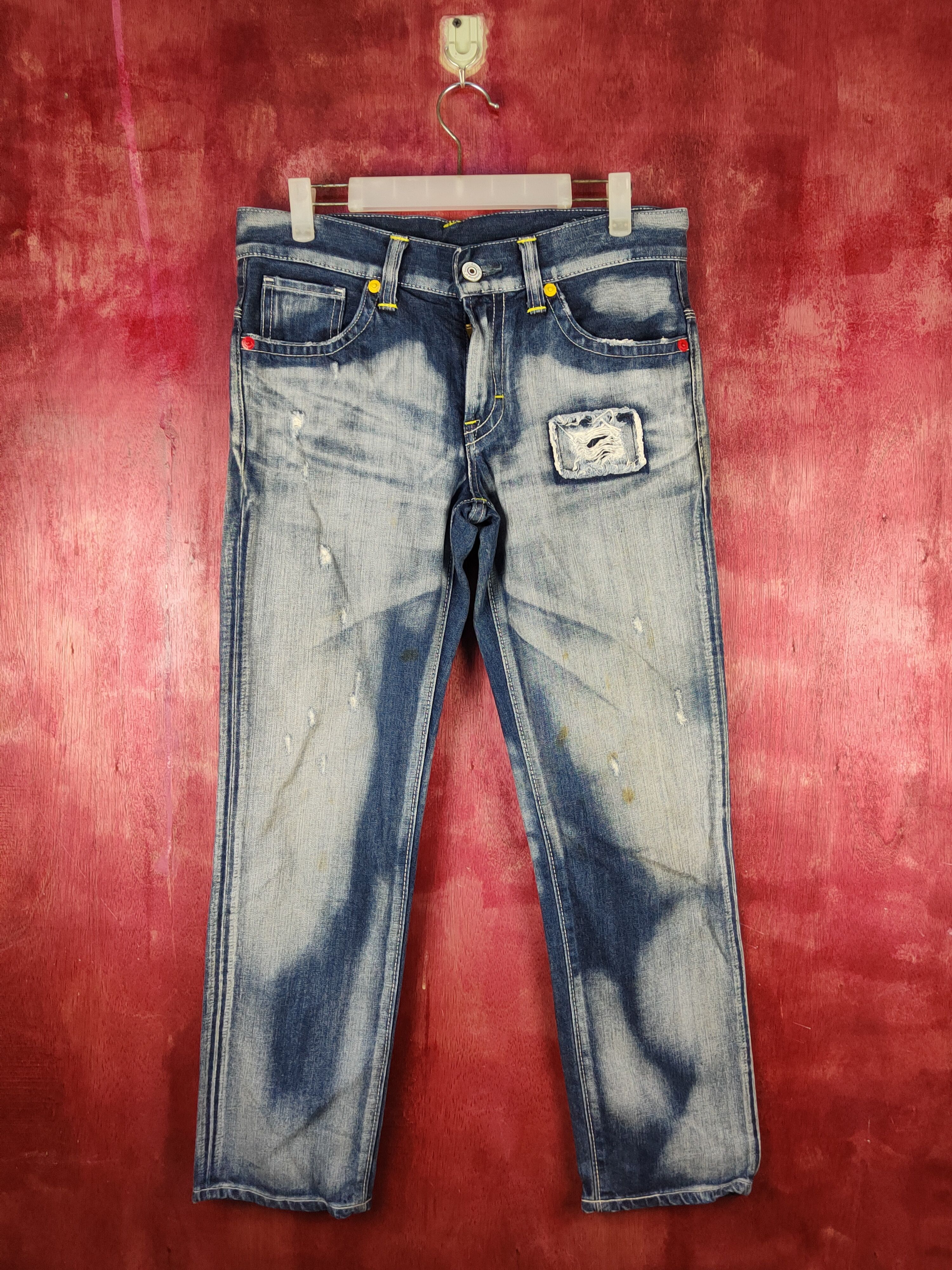 image of Distressed Denim x Edwin Something-Edwin Venus Blue Distressed Faded Denim S1592 in Dark Blue Denim