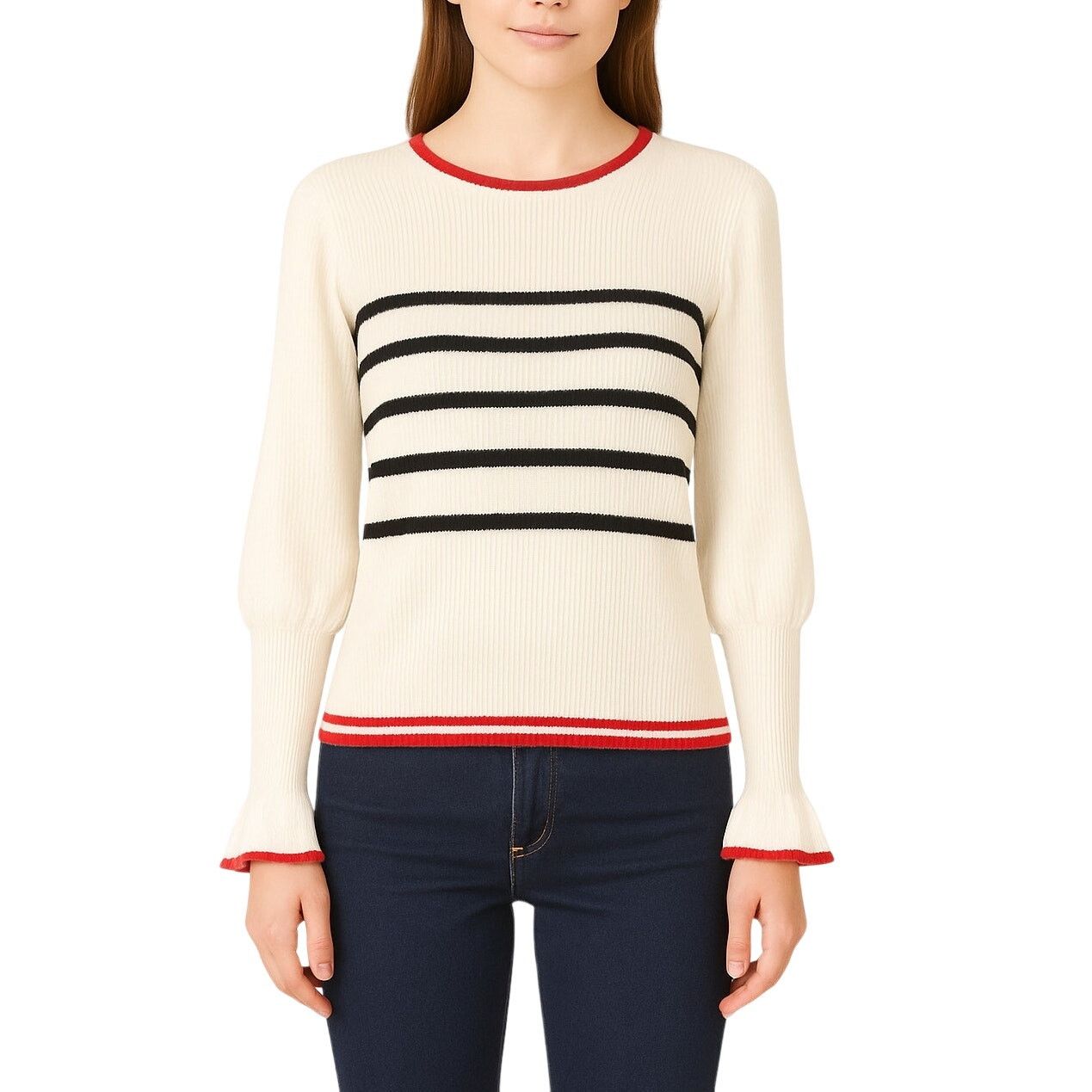 Other Embossed Cream Striped Sweater Classic Knit Medium Preppy Size M / US 6-8 / IT 42-44 - 1 Thumbnail