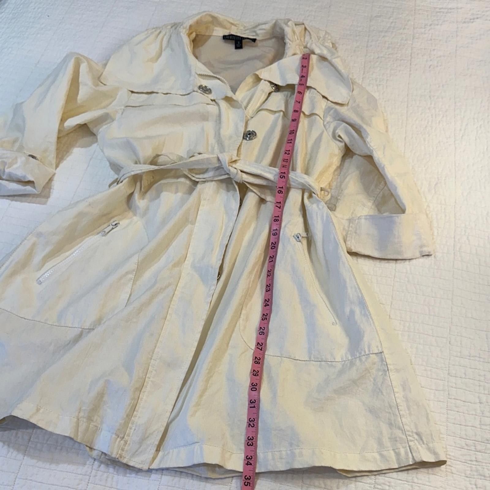 Other Lafayette 148 Small Waxy Linen Trench Coat Women Cream Belt Size S / US 4 / IT 40 - 8 Thumbnail