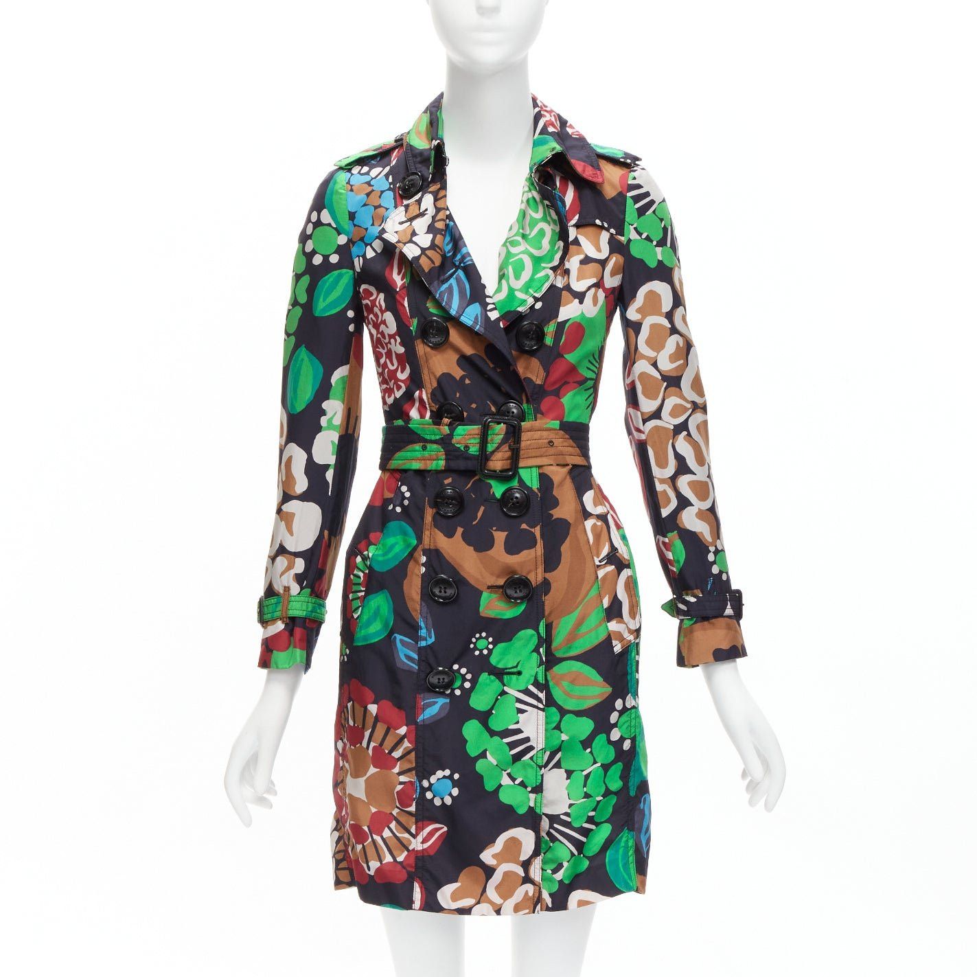 Burberry BURBERRY PRORSUM Runway 100% silk tropical floral print belted trench coat UK2 XXS Size XXS / US 00 / IT 34 - 1 Thumbnail