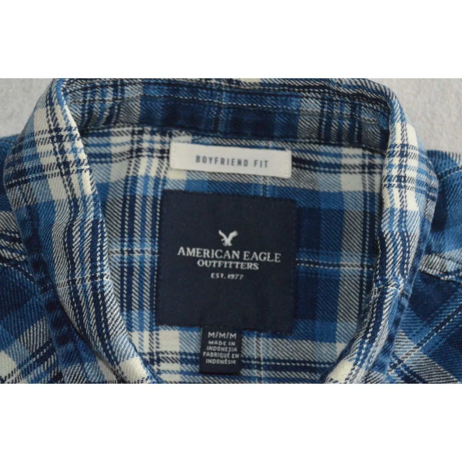 Vintage American Eagle Button-Up Shirt Mens M Blue Plaid Flannel Pearl Snap L/S Boyfriend Fit Size US M / EU 48-50 / 2 - 3 Thumbnail