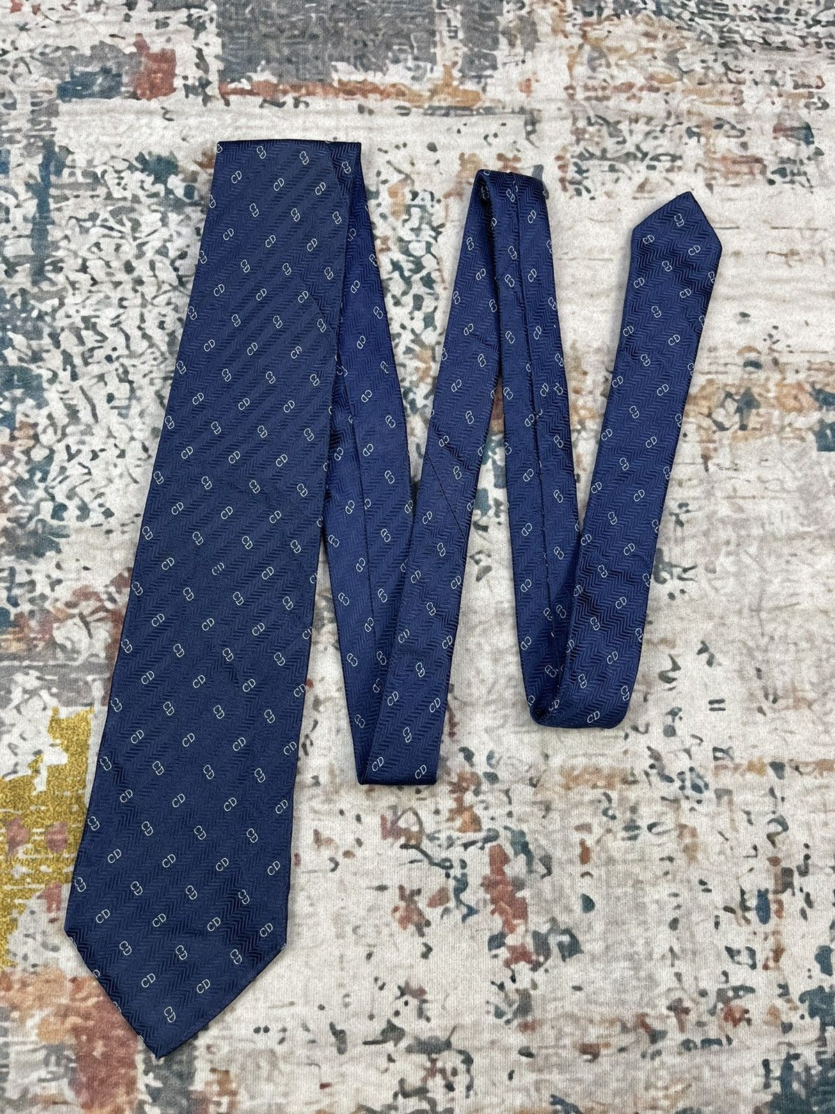 Dior Dior Fullprint Monogram Harringbone Silk Tie Size ONE SIZE - 1 Thumbnail
