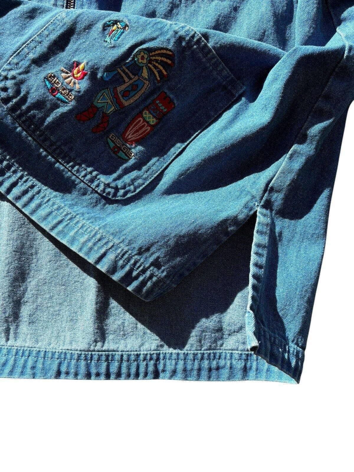Vintage Passion 1 Kokopelli Embroidered Denim Zip Up Jacket Vintage Size XL / US 12-14 / IT 48-50 - 6 Thumbnail