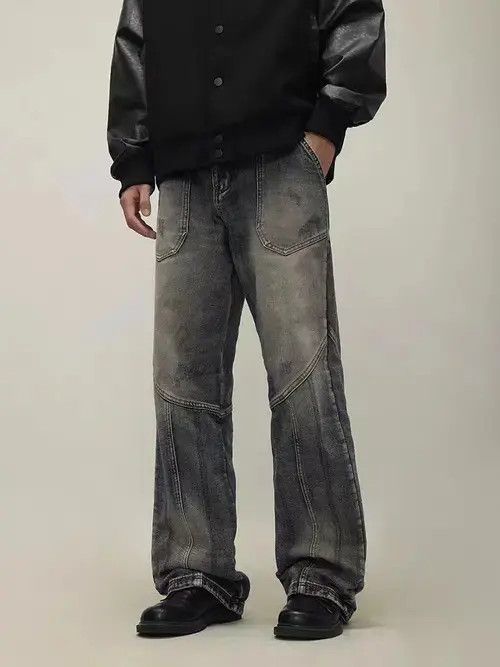 Jean Vintage washed distressed patchwork wide-leg jeans Size US 32 / EU 48 - 3 Thumbnail