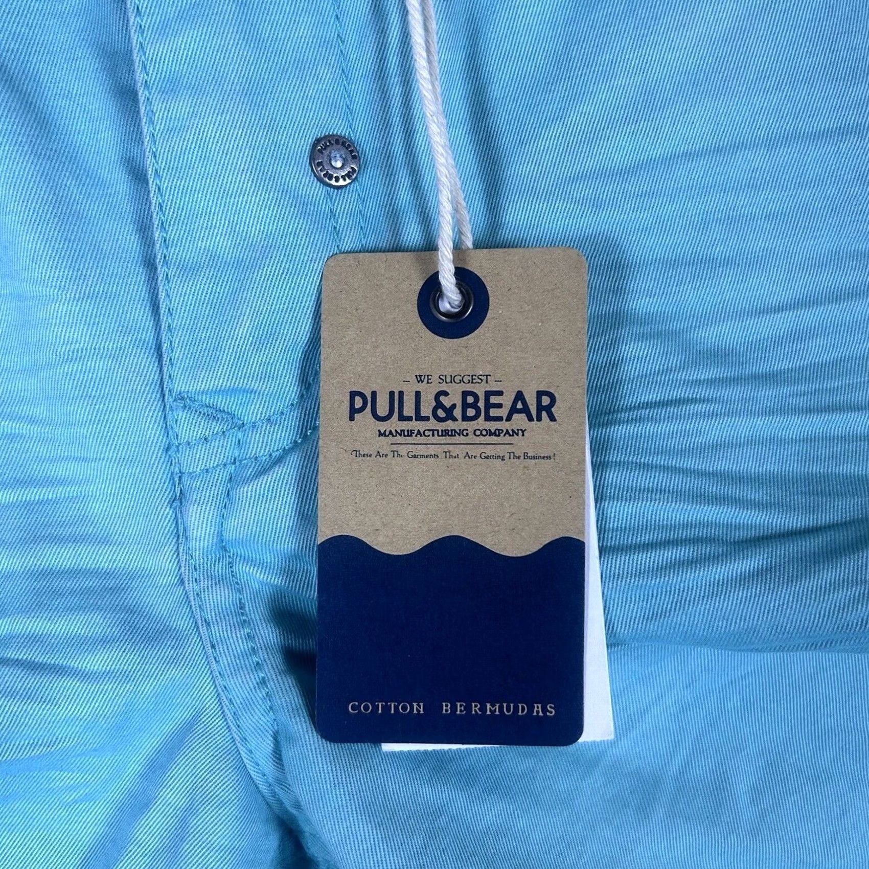 Vintage Pull&Bear Mens Bermuda Shorts 100% Cotton Regular Fit Zip Pocket Teal Green NWT Size 38 Casual Chino Bermuda Shorts Size US 38 / EU 54 - 2 Thumbnail