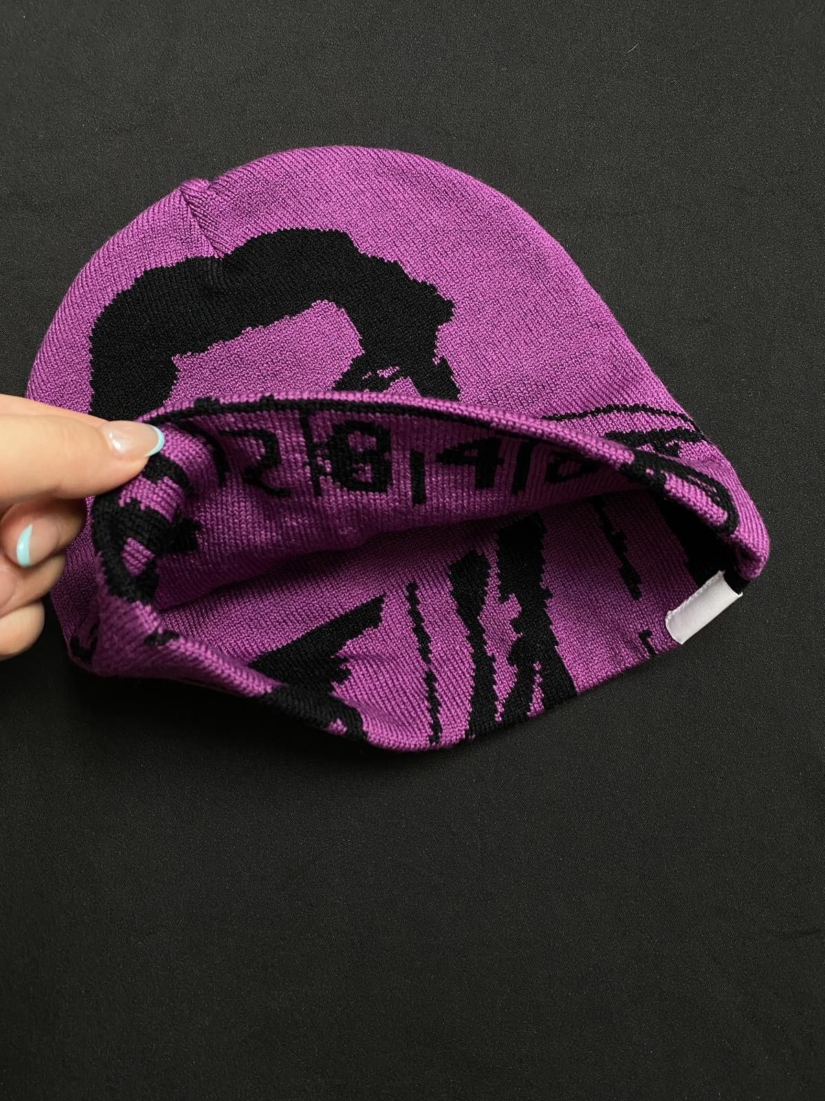 Asaali Rare Asaali Cartel Skully No Cuff Knit Purple Beanie Hats OS Size ONE SIZE - 6 Thumbnail
