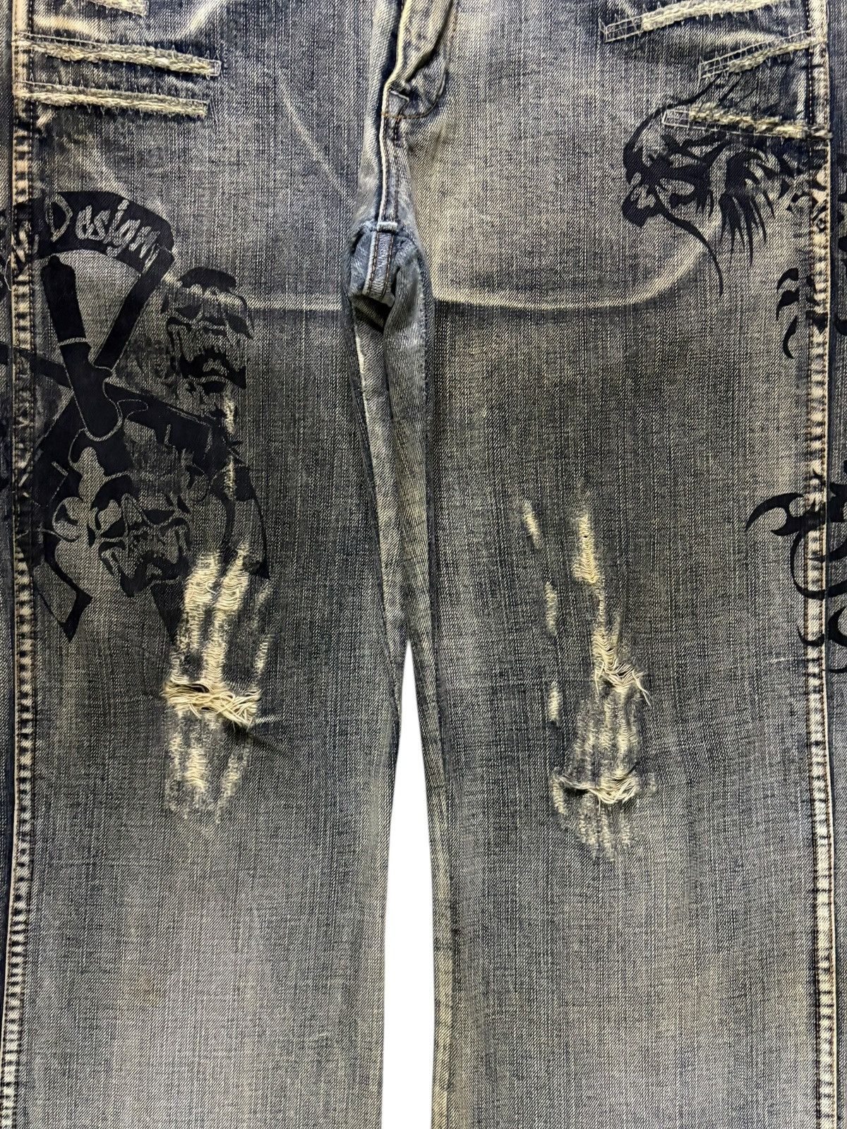 If Six Was Nine × Japanese Brand × semanticdesign Vintage Semantic Design Mud Wash Dragon Distress Flare Jeans Size US 33 - 7 Thumbnail