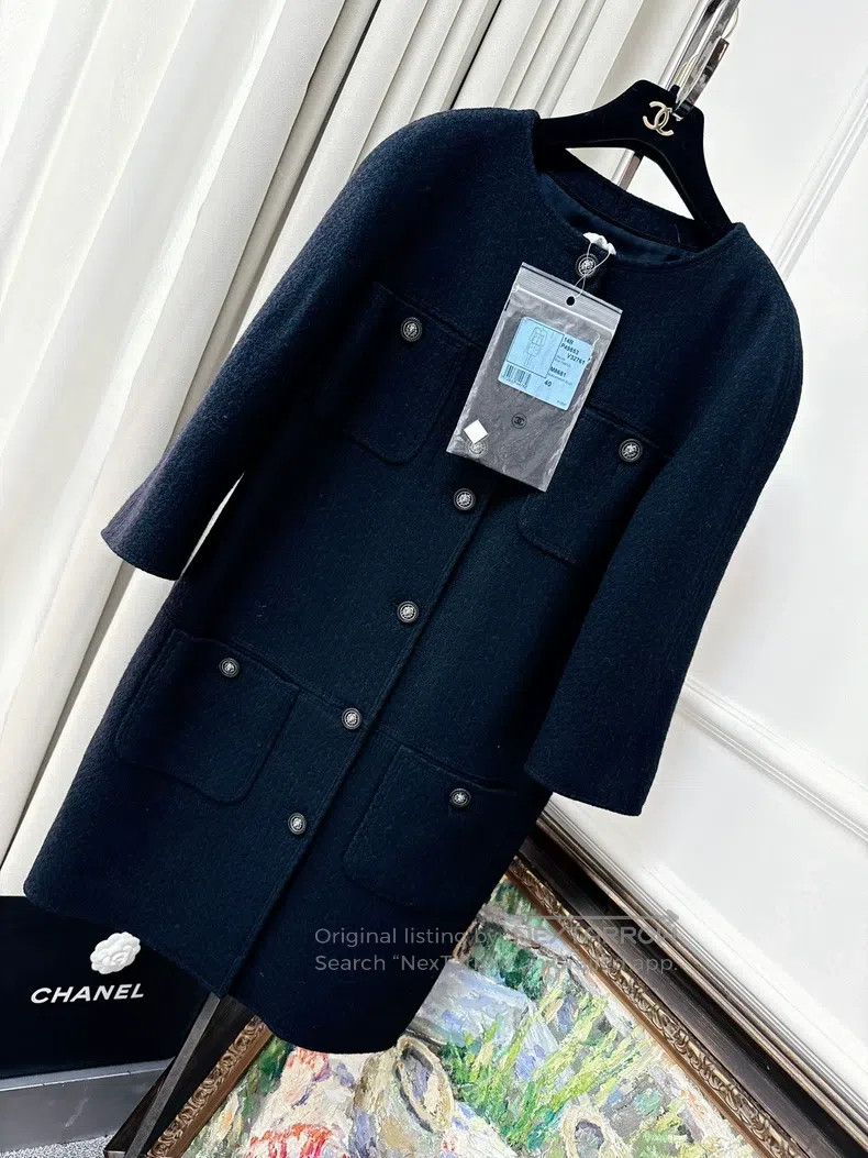Chanel Chanel 14B blue and black medium and long tweed coat Size S / US 4 / IT 40 - 8 Thumbnail