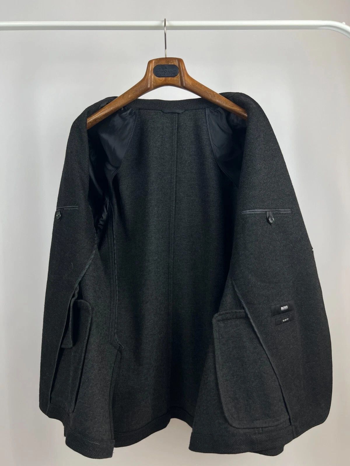 Hugo Boss Hugo Boss Men's Dark Gray Unlined Slim Fit Blazer Jacket Size 46R - 12 Thumbnail