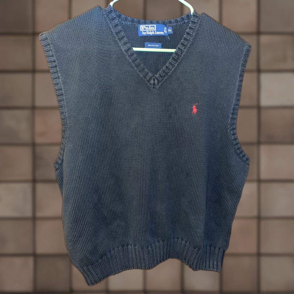 Polo Ralph Lauren VINTAGE Polo Ralph Lauren Knit Vest Men XL Navy Blue Casual Classic 90s Preppy All Seasons Size US XL / EU 56 / 4 - 1 Thumbnail