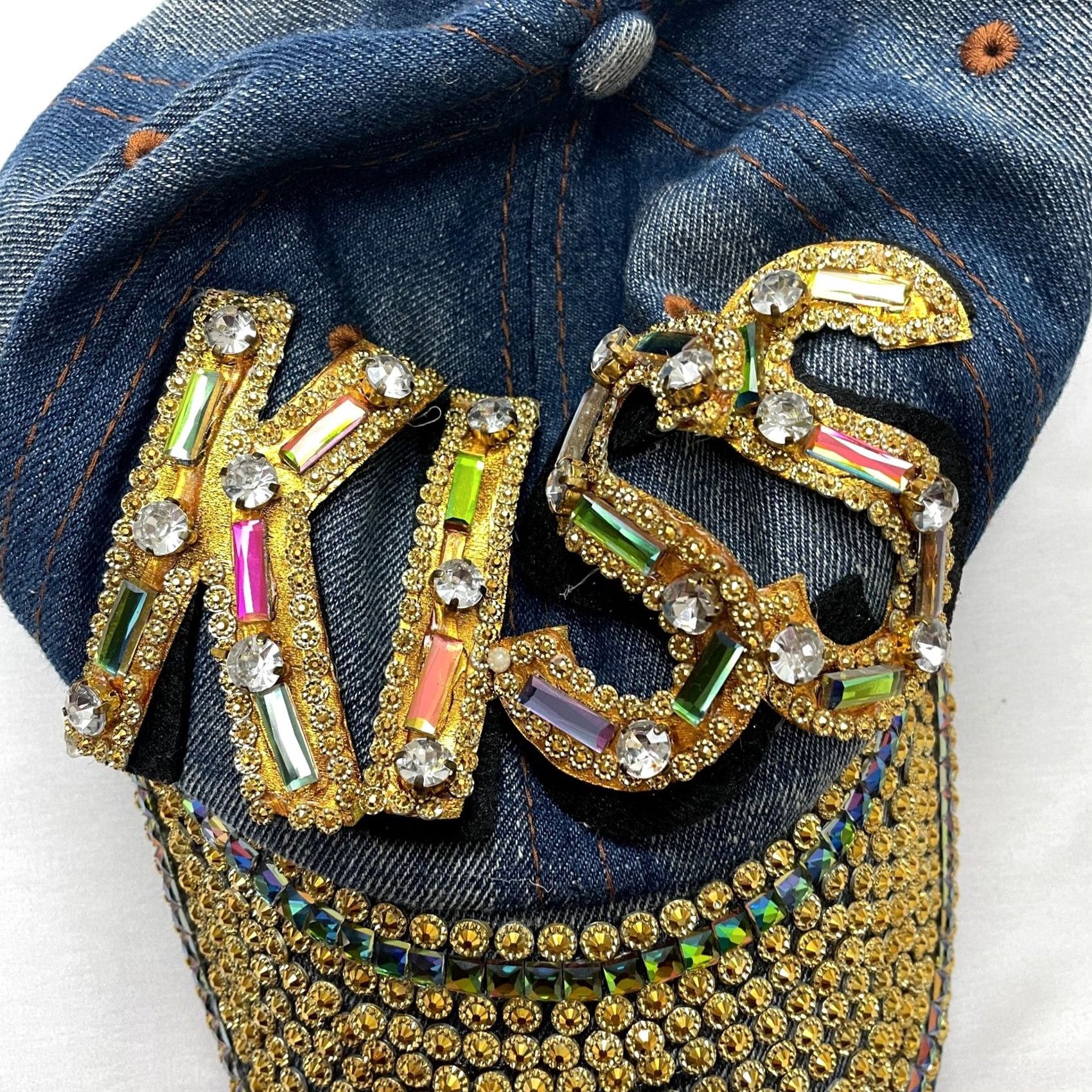 Vintage Unbranded Baseball Hat Womens One Size Adjustable Blue Jean Gems Rhinestone KISS Cap White Rock style Casual Activewear Mens Women Girls Size 42" / US 20 - 2 Thumbnail
