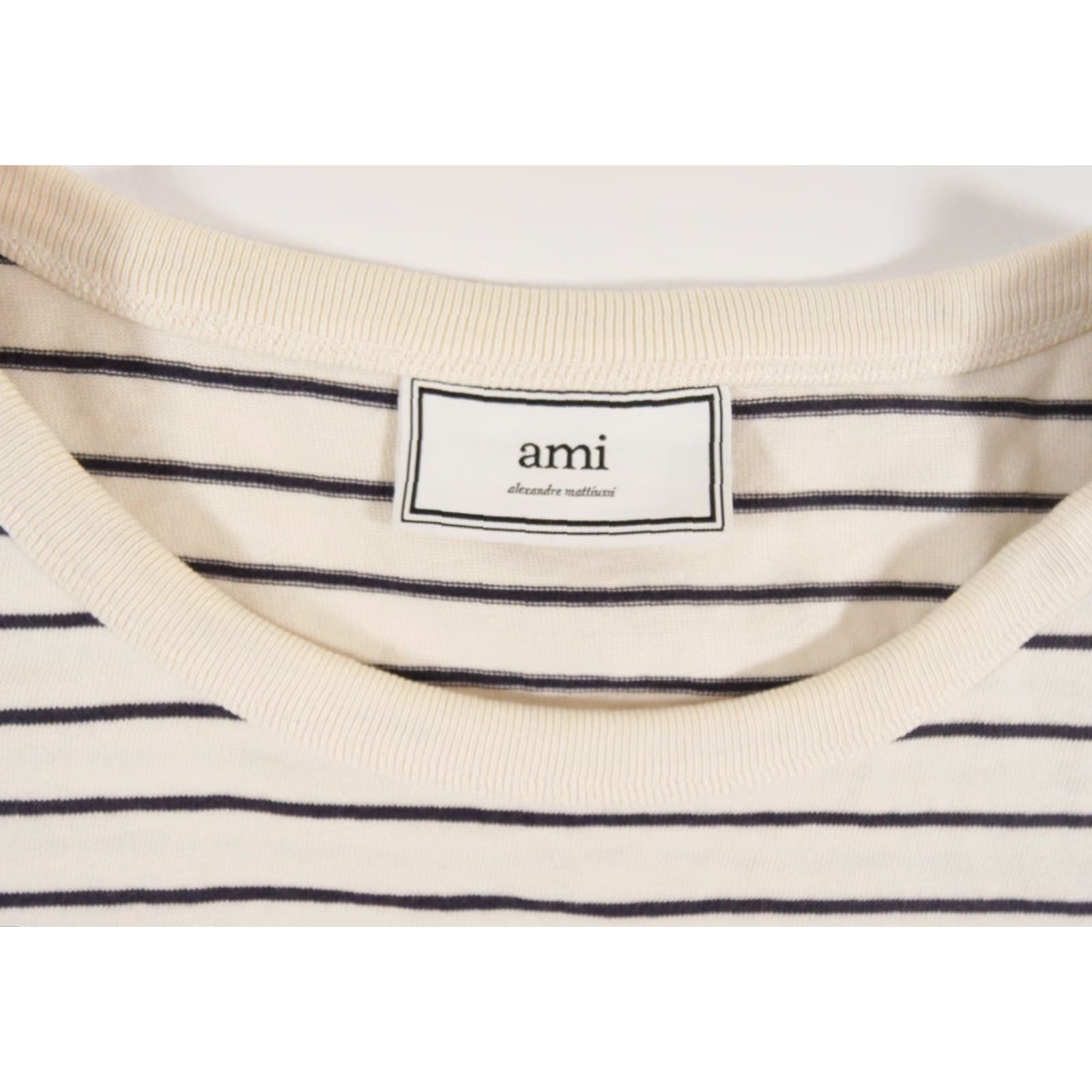 Vintage VINTAGE AMI Women's T-Shirt Long Sleeve Crew Neck Casual Knit Cotton Size Large Ivory Striped Heart Logo Size L / US 10 / IT 46 - 7 Thumbnail