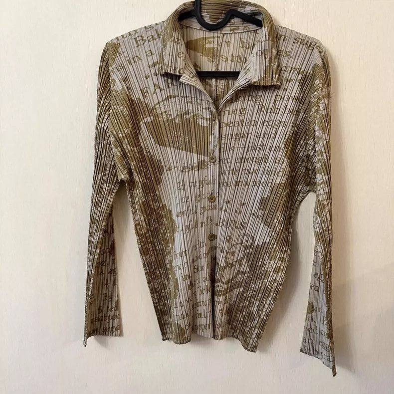 Issey Miyake Issey Miyake Brown pleated long-sleeved top Size L / US 10 / IT 46 - 4 Thumbnail