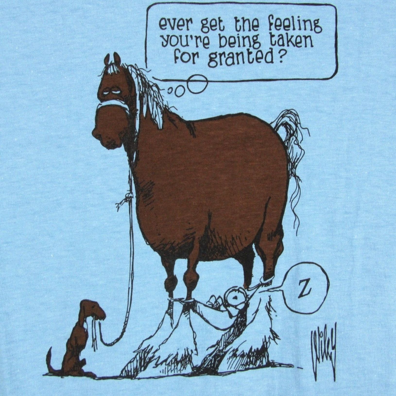 Vintage NOS vtg 80s HORSE TAKEN FOR GRANTED CARTOON T-Shirt L/XL cowboy single stitch Men XS-XXL? Size US L / EU 52-54 / 3 - 4 Thumbnail