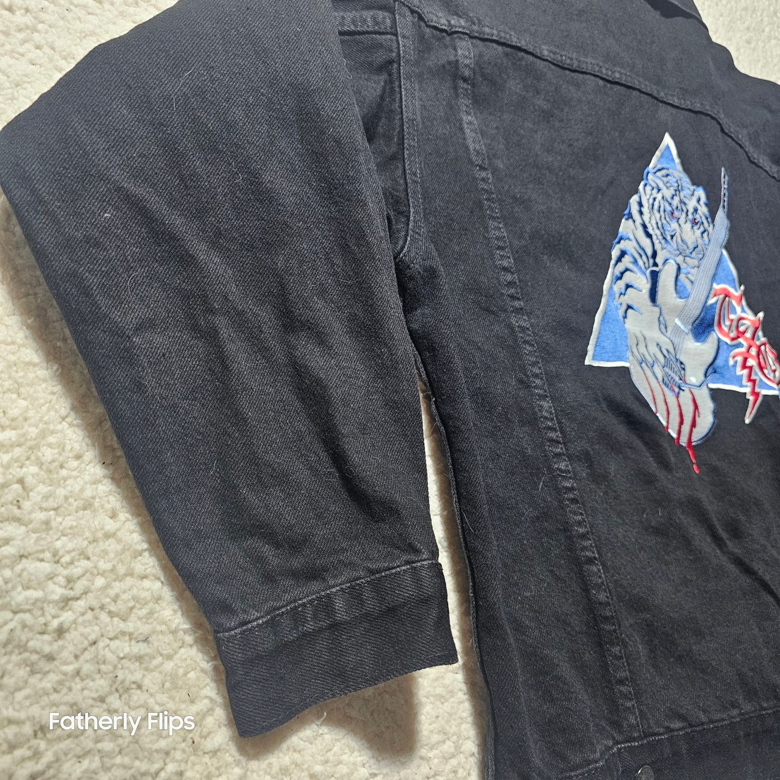 Other Vintage TSO Black Denim Tour Jacket Tiger Guitar USA Med Size M / US 6-8 / IT 42-44 - 4 Thumbnail