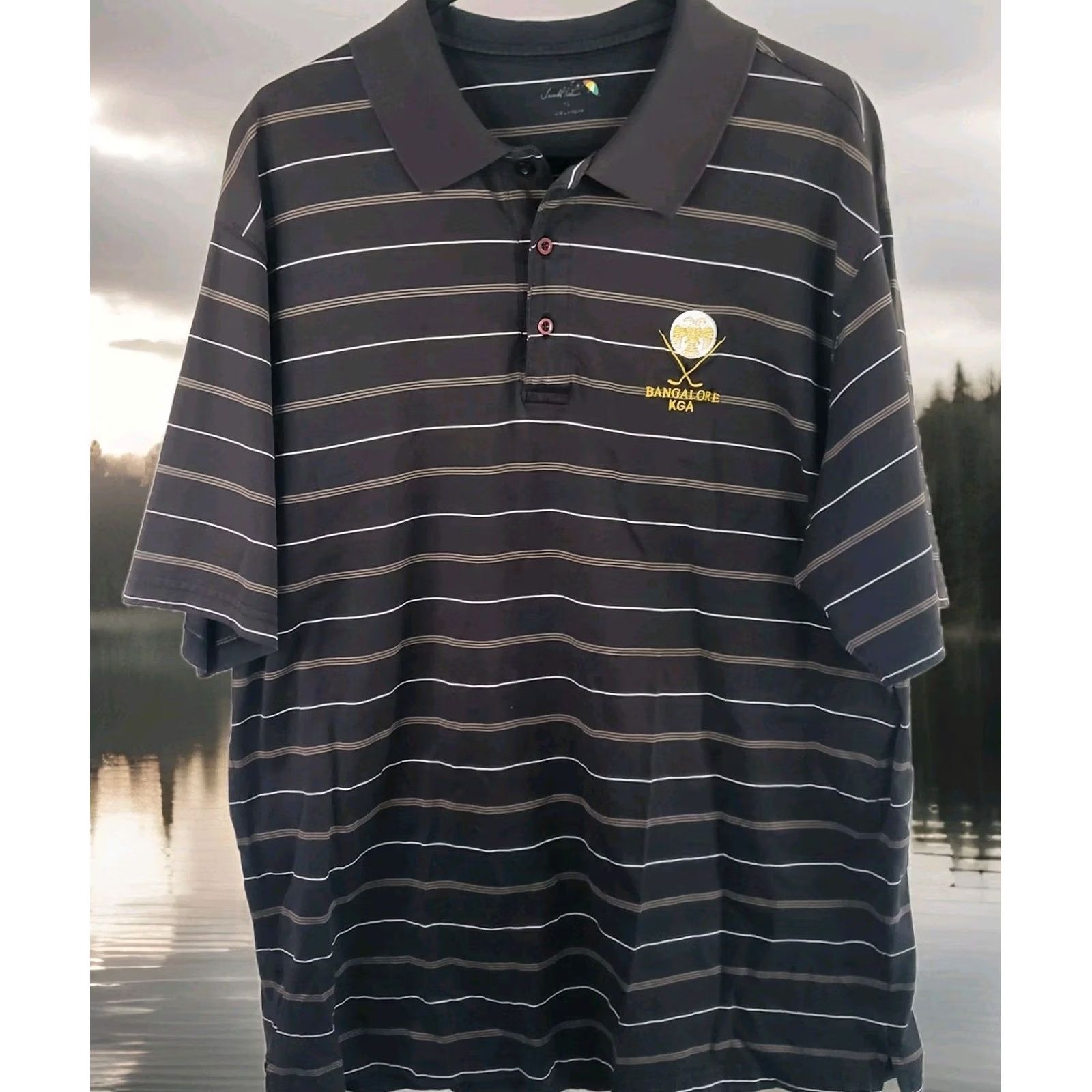 Vintage Arnold Palmer Polo Shirt XL Brown Striped Golf Course Bangalore KGA Logo Men's Size US XL / EU 56 / 4 - 2 Thumbnail