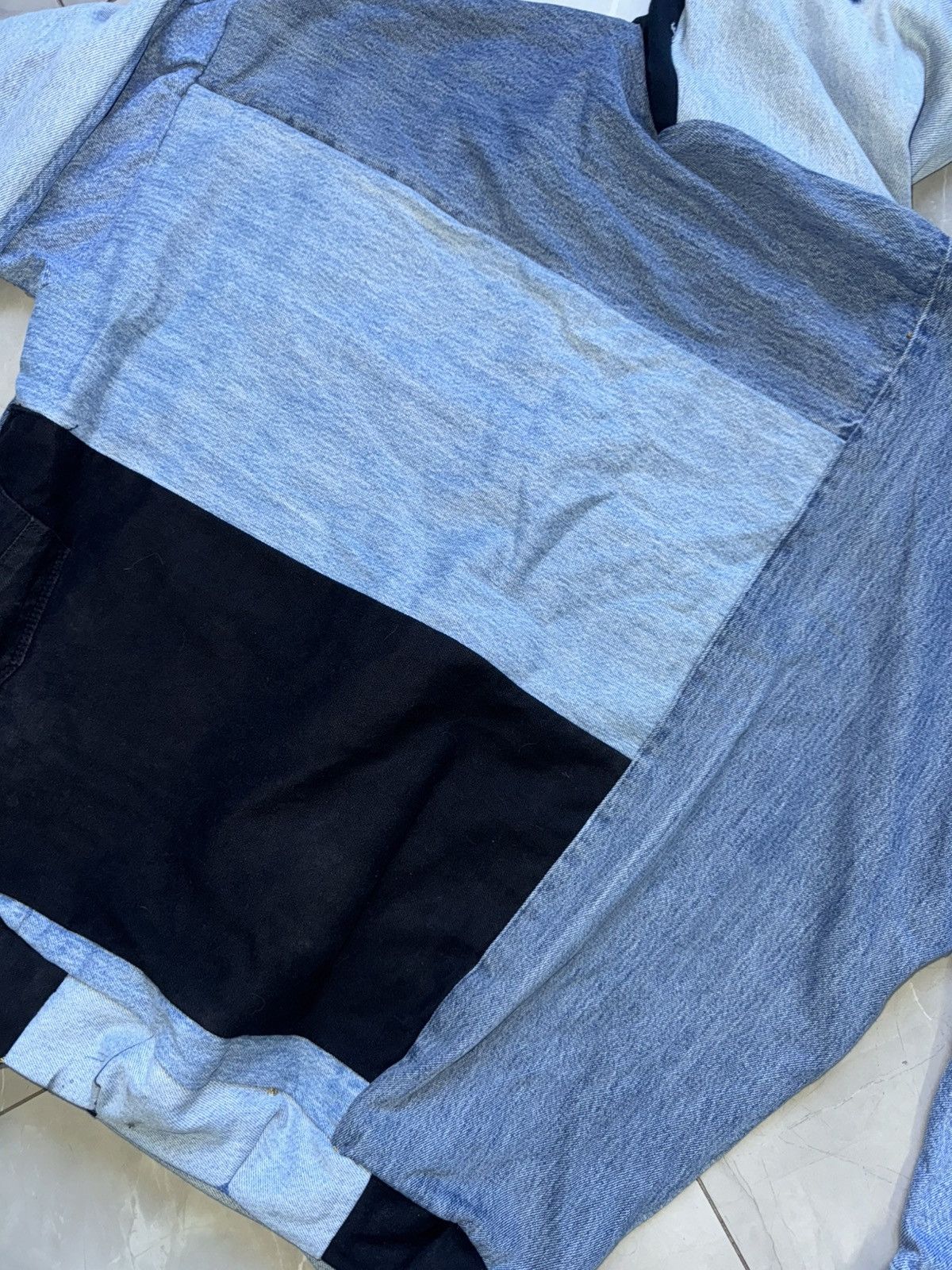 Levi's Vustom Levis hoodie in recycled denim jeans patchwork Size US XL / EU 56 / 4 - 2 Thumbnail