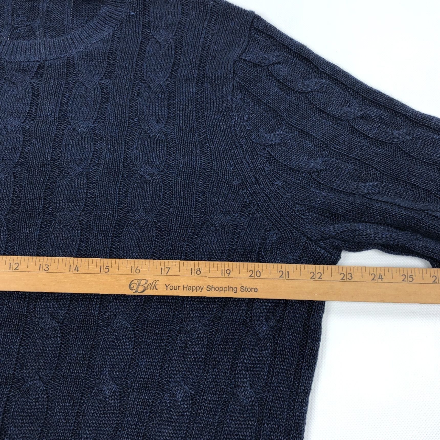 Brooks Brothers Brooks Brothers Men's L Navy Blue Cable Knit Crew Neck Pullover Sweater Italian Yarn Ribbed Trim Size US L / EU 52-54 / 3 - 7 Thumbnail