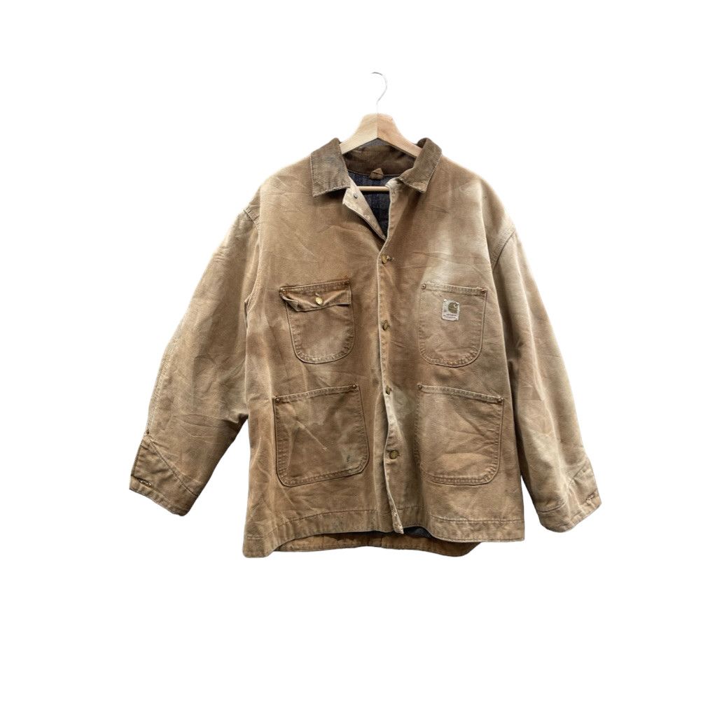 image of 1990's Carhartt Duck Canvas Lined Chore Jacket in Tan, Men's (Size Large)
