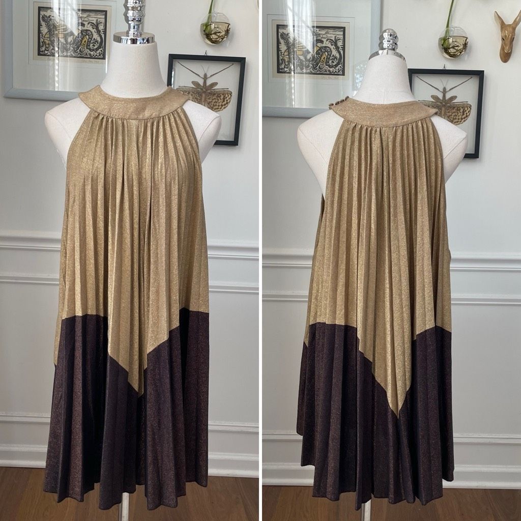 Free People Free People Pleated Love Trapeze Mini Dress Metallic Gold Br Size XS / US 0-2 / IT 36-38 - 2 Thumbnail