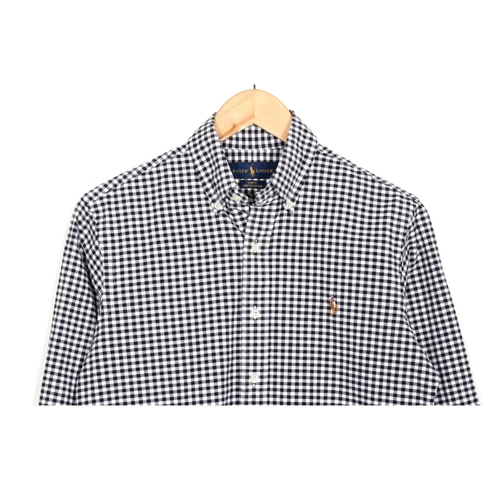 Ralph Lauren RALPH LAUREN Stretch Oxford Shirt Men S Slim Fit Long Sleeve Black / White Check VR3636 Size US S / EU 44-46 / 1 - 2 Thumbnail