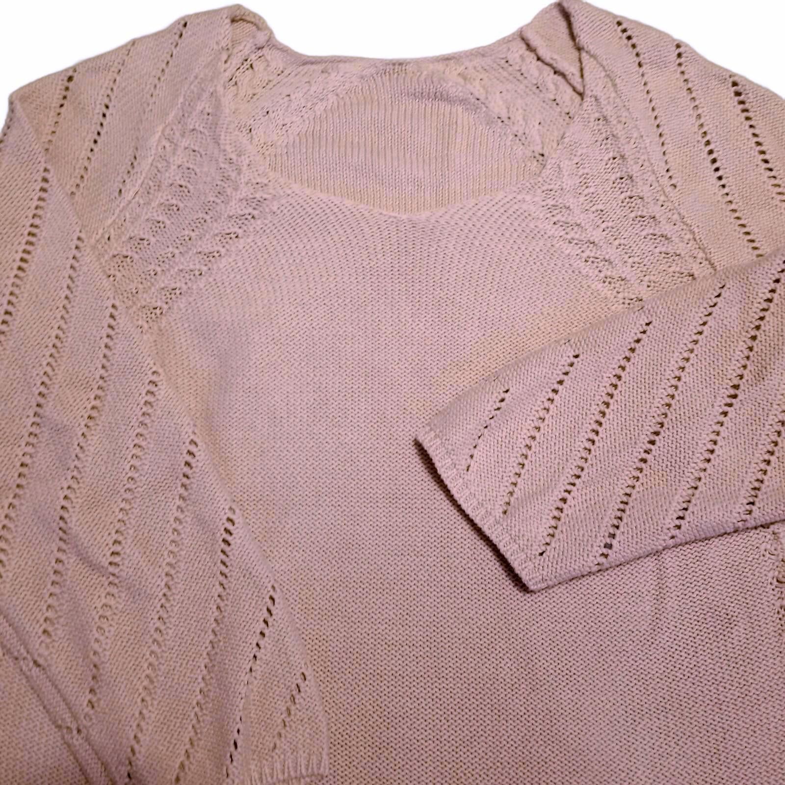 The Unbranded Brand Light Pink Knit Sweater with V-Neck and Eyelet Pattern sz L Size ONE SIZE - 3 Thumbnail
