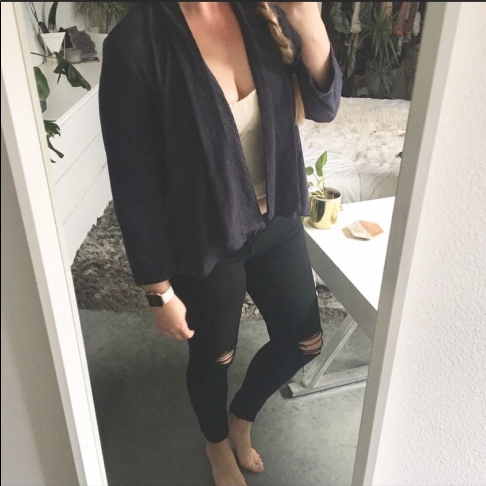 Vintage VINTAGE Open Vegan Suede Leather Navy Blue Blazer Jacket Size M / US 6-8 / IT 42-44 - 1 Thumbnail