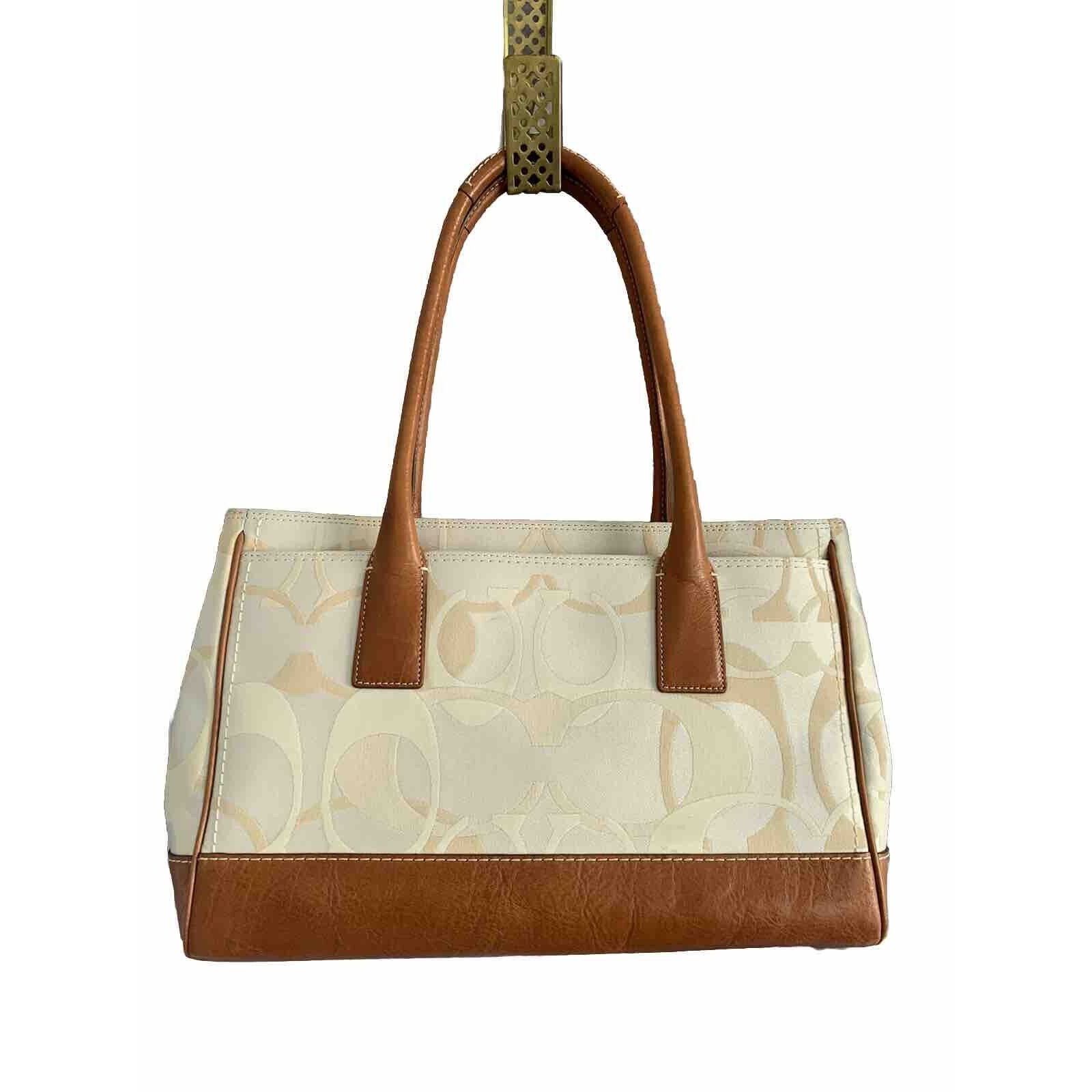 Coach Coach Cream Canvas Leather Handbag 11821 Feet Made Jan 2008 Size ONE SIZE - 11 Thumbnail