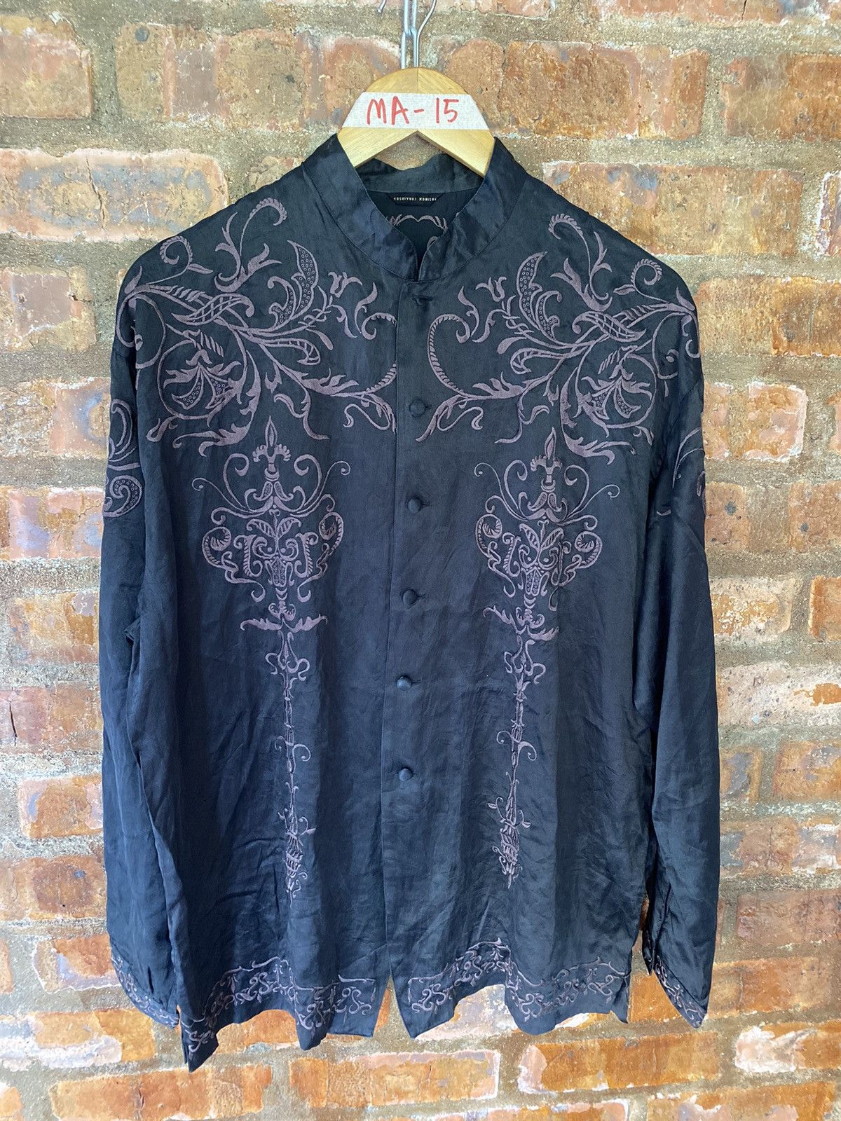 Yoshiyuki Konishi 🔥 1990s 100% Silk Tribal Embroidered shirt Size US L / EU 52-54 / 3 - 2 Thumbnail