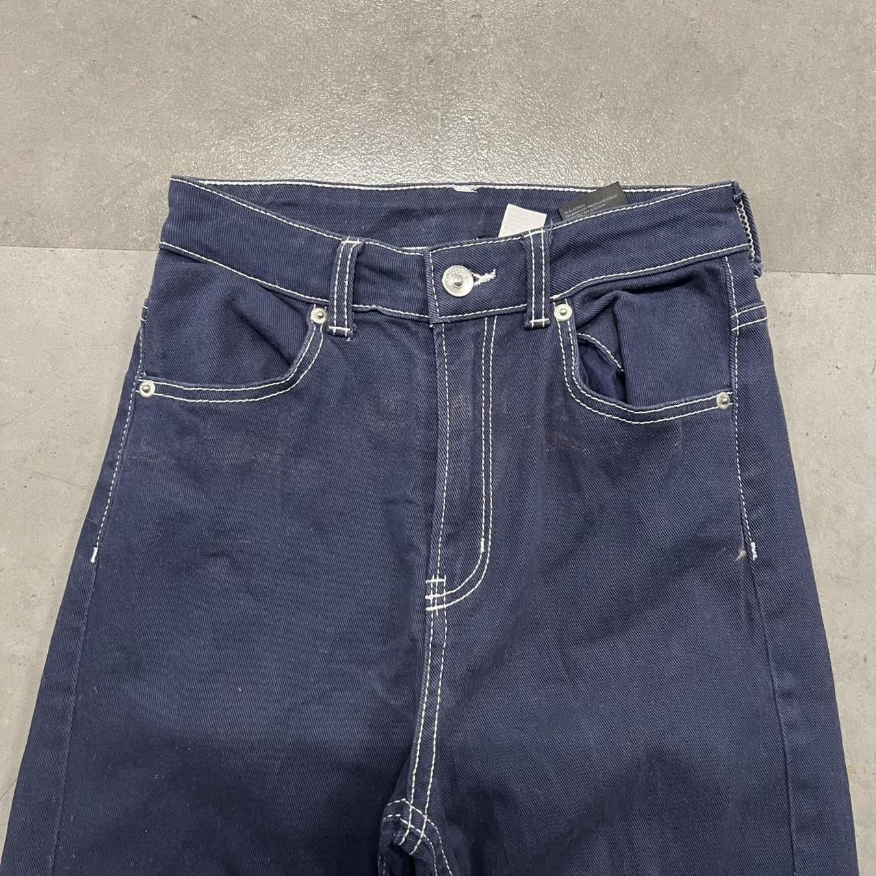 Japanese Brand × Vintage Crazy Vintage Y2K Super Baggy Navy Blue Wide Leg Jeans Size 24" / US 00 / IT 34 - 2 Thumbnail