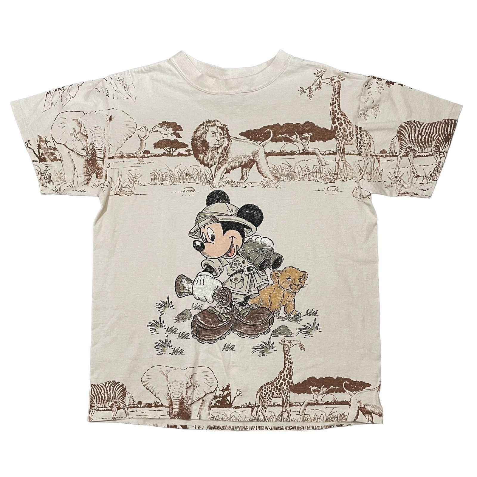 image of Disney Animal Kingdom Mickey Mouse Safari Aop T-Shirt Small in Beige, Men's