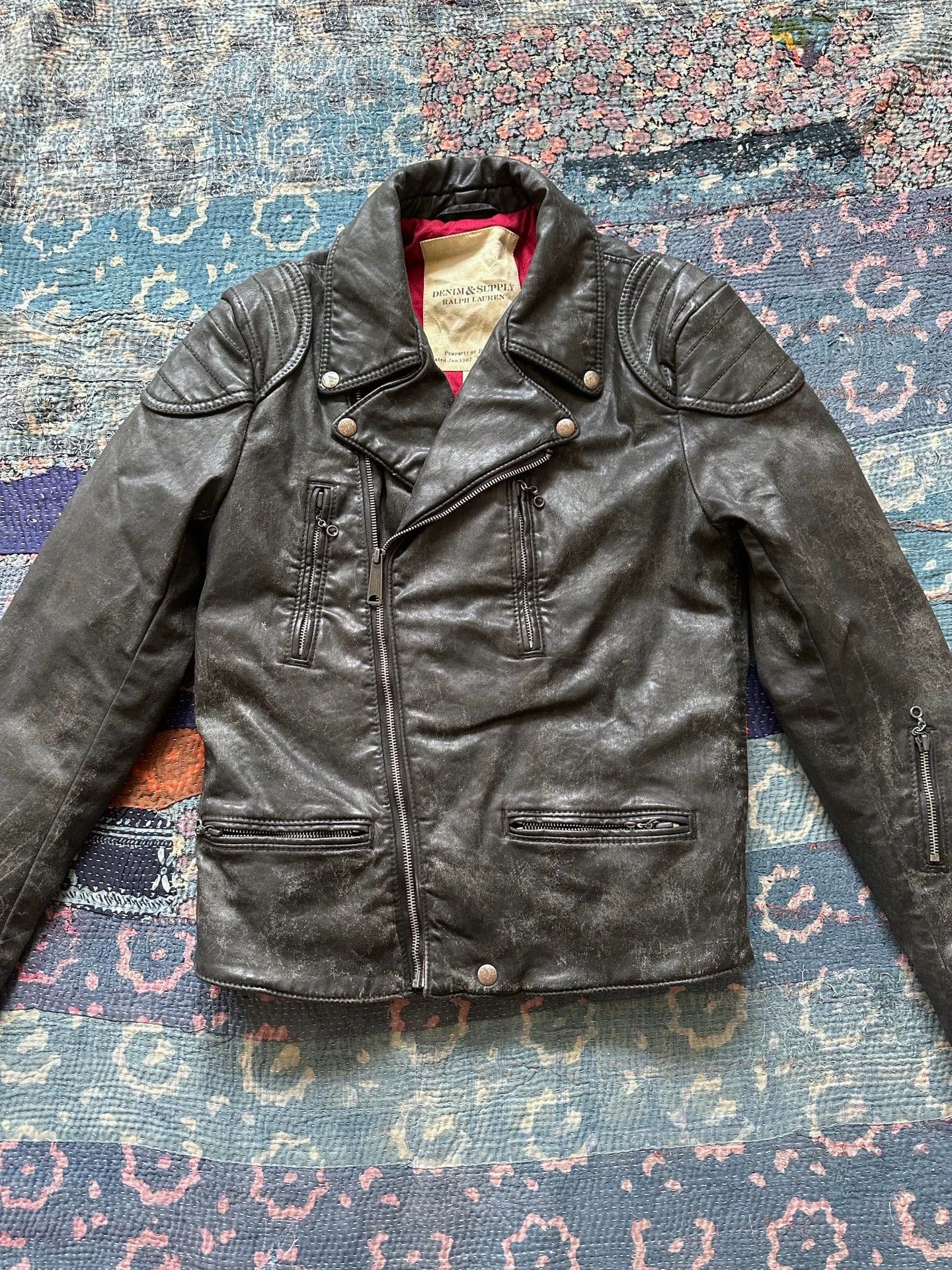 RRL Ralph Lauren RRL Slant Zip Coated Motorcycle Jacket Tiger Head Size US S / EU 44-46 / 1 - 1 Thumbnail