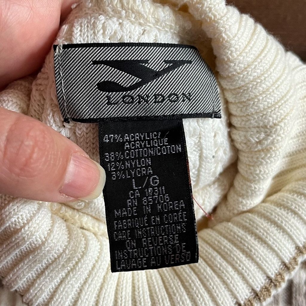 Unknown London 🍂 Y London Beige & White Striped Turtleneck Sweater Size L / US 10 / IT 46 - 5 Thumbnail