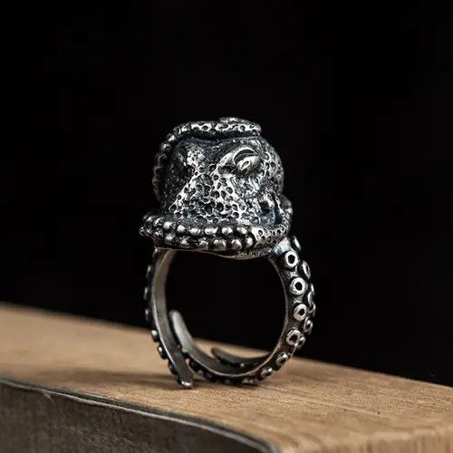 Avant Garde x Jewelry Octopus Crazy Jewelry Rings Open Chrome Ring (Size 7-13) in Silver, Men's