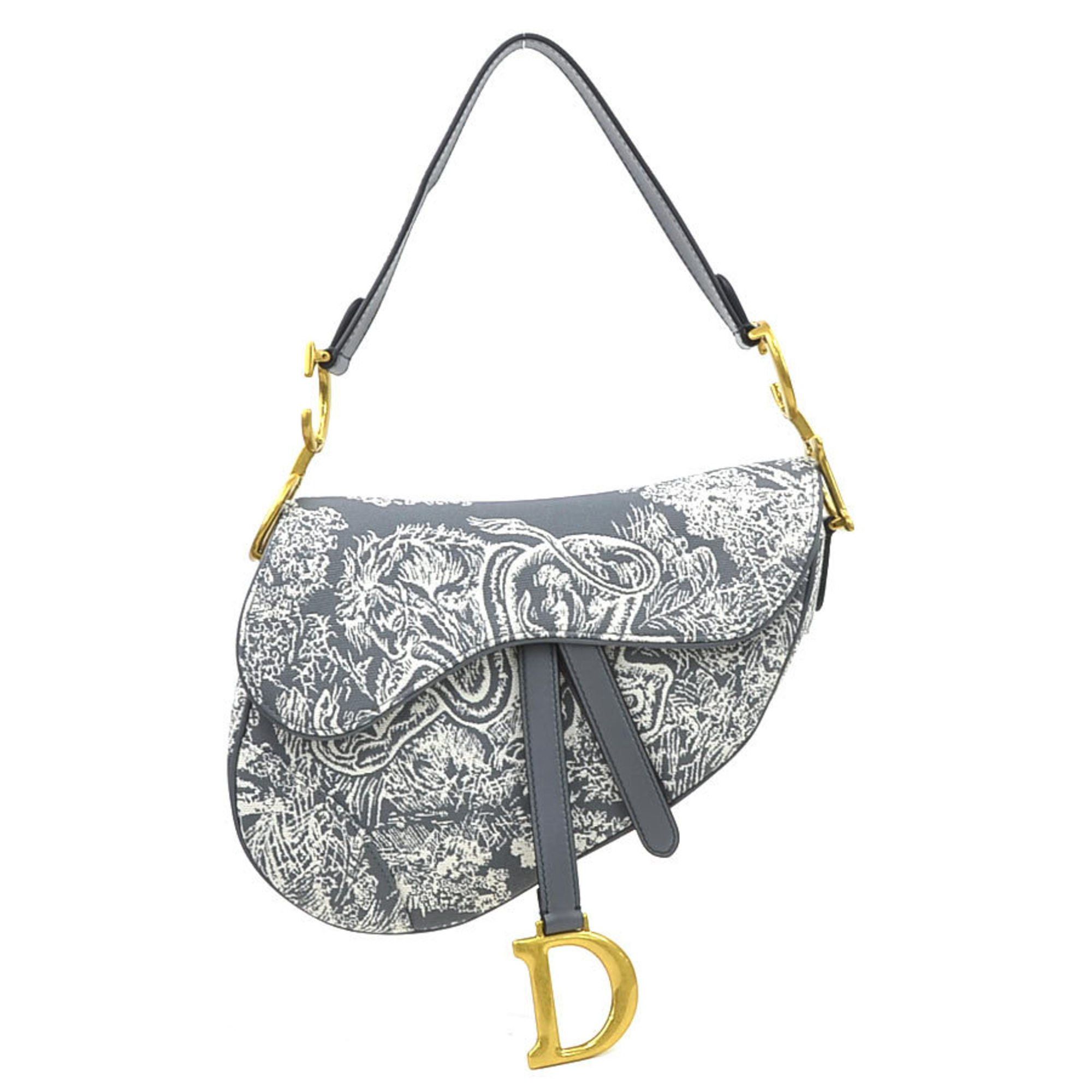 Dior Christian Dior Shoulder Bag Saddle Toile de Jouy Reverse Jacquard Canvas Leather Gray Off-White Gold Women's e60536a Size ONE SIZE - 1 Thumbnail