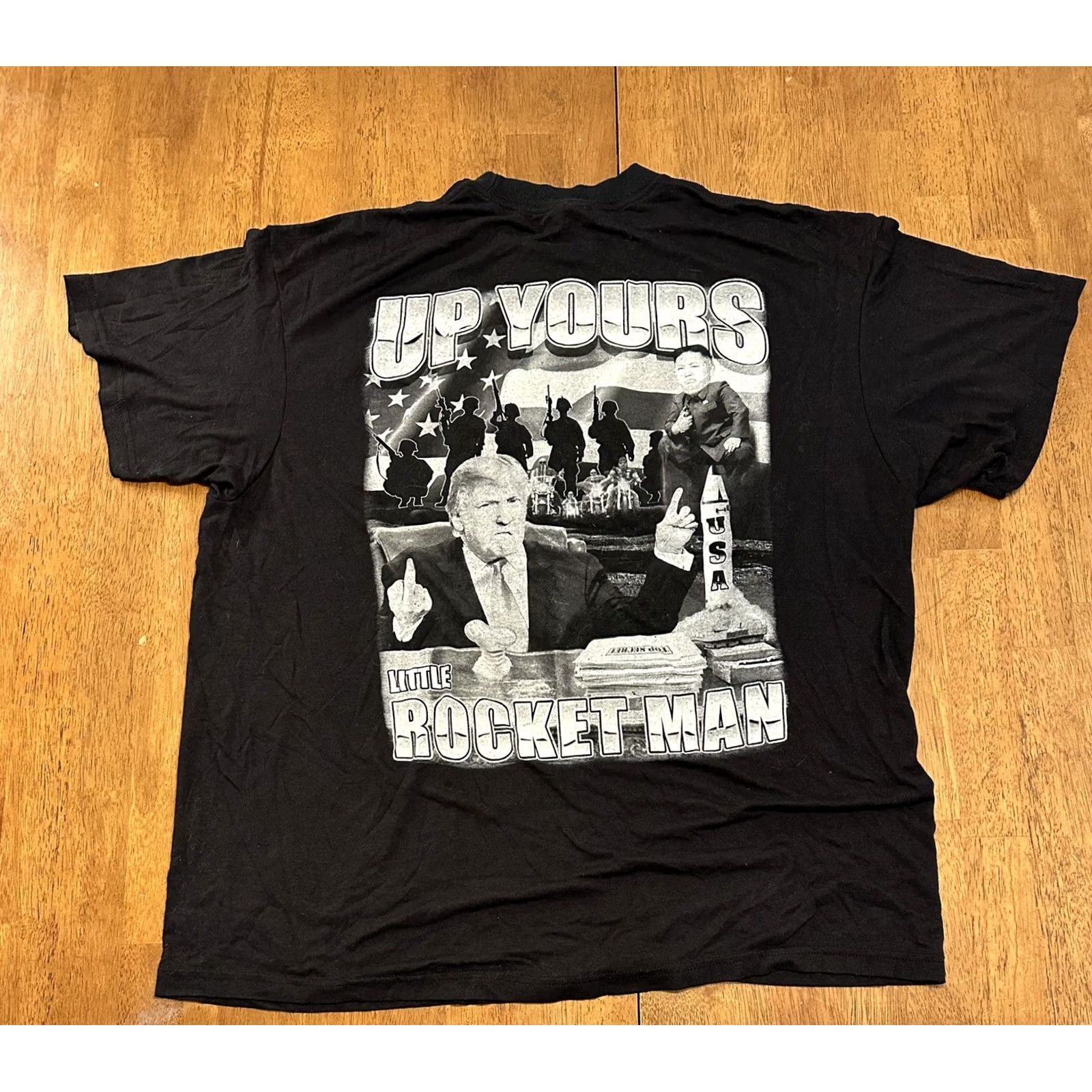 Vintage Donald Trump Little Rocket Man Funny T Shirt 2XL Kim Jong Un Rap Tee Style Size US XXL / EU 58 / 5 - 2 Thumbnail