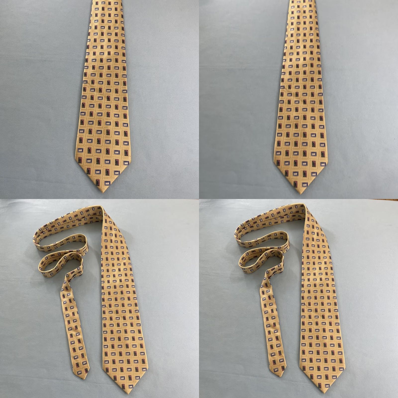 Vintage VINTAGE Tango Woven Silk Tie 61" Geometric Polka Dot Square Hand Made 4x61 Light Yellow Tie Mens 100% Silk Adjustble Some Wear Size ONE SIZE - 10 Thumbnail